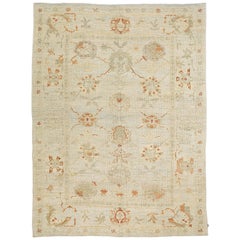 Contemporary Turkish Oushak Rug with Brown and Gray Botanical Motifs