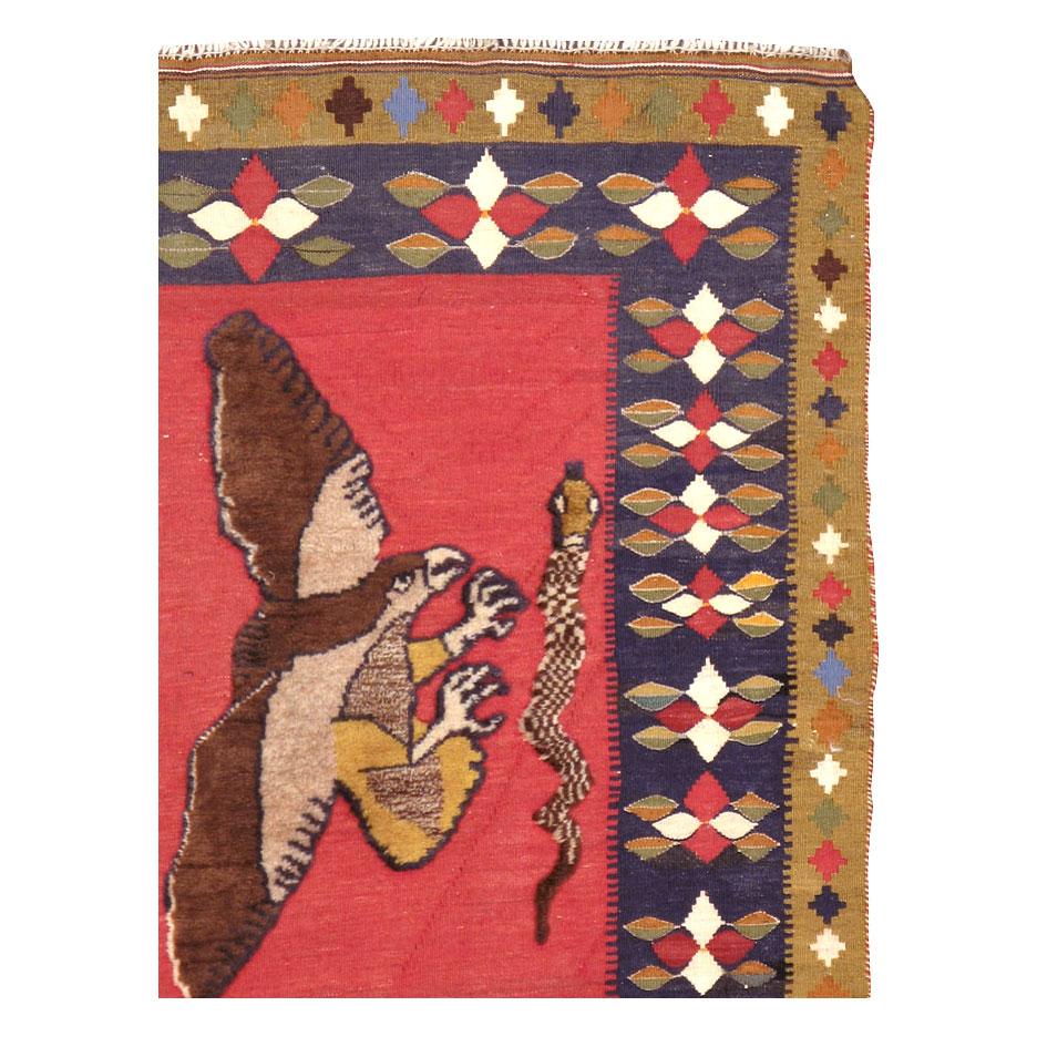 Folk Art Contemporary Persian Pictorial Souf Accent Rug in the Style of Gabbeh Lion Rugs