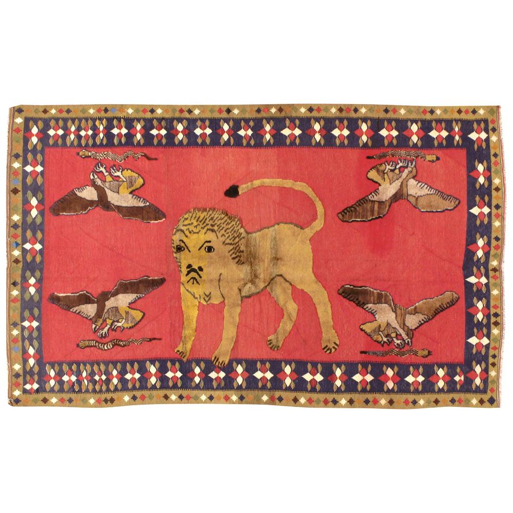 Contemporary Persian Pictorial Souf Accent Rug in the Style of Gabbeh Lion Rugs