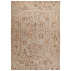 Tapis persan contemporain design Oushak avec détails de fleurs beiges et rouille