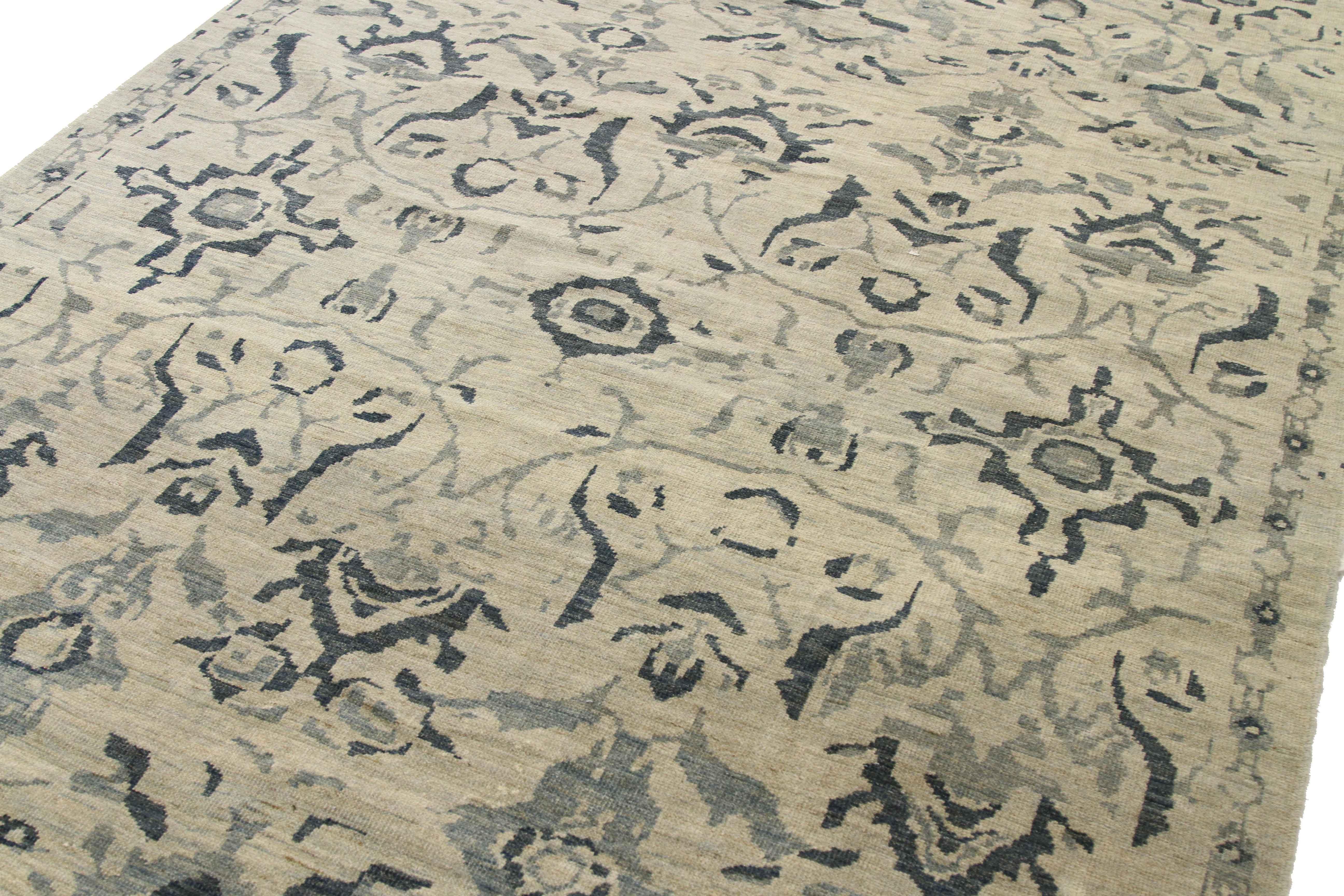 Zeitgenössischer persischer Teppich Sultanabad-Design mit blauen und grauen „Boteh“-Details (Persisch) im Angebot