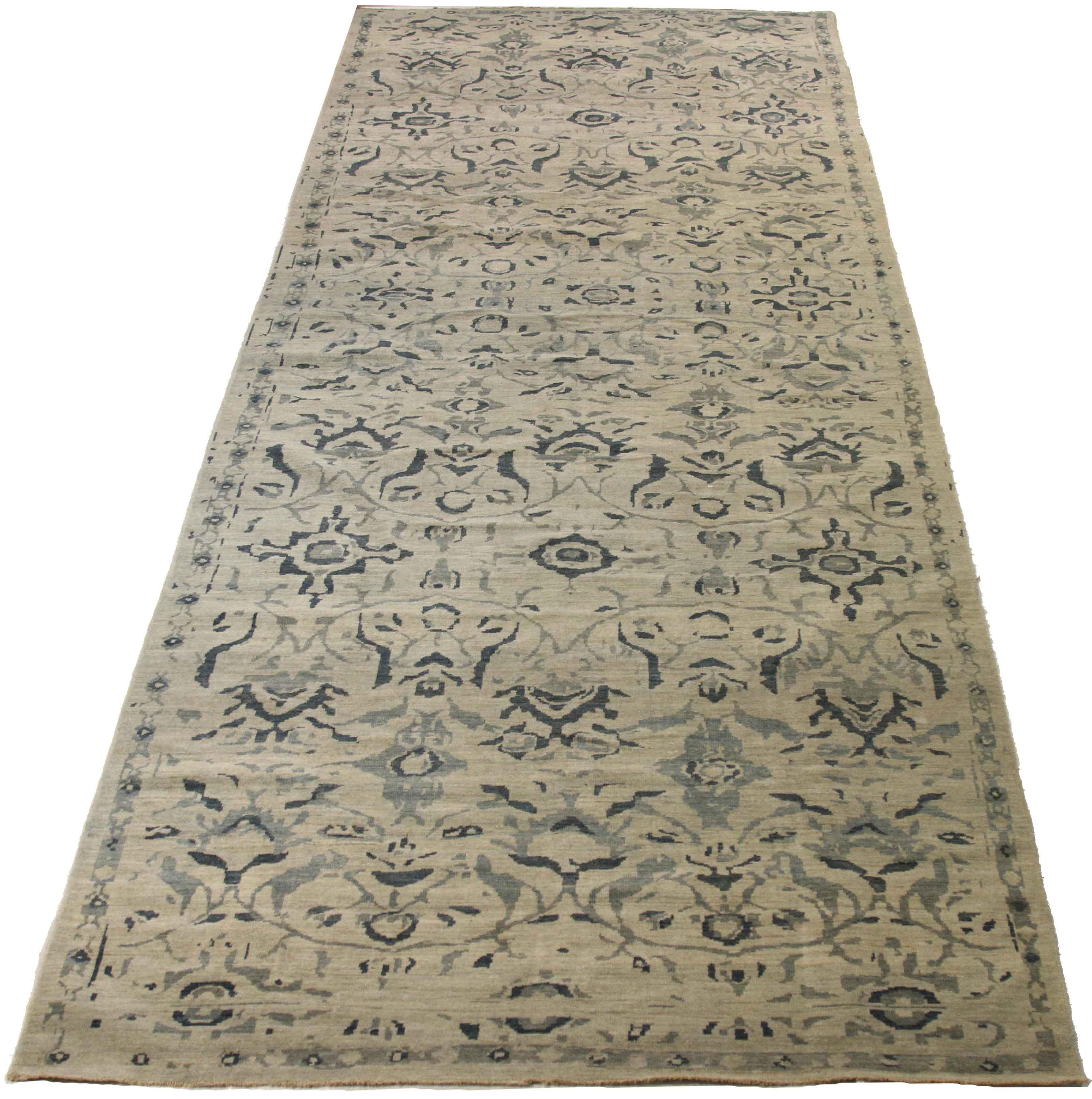 Zeitgenössischer persischer Teppich Sultanabad-Design mit blauen und grauen „Boteh“-Details (Handgeknüpft) im Angebot
