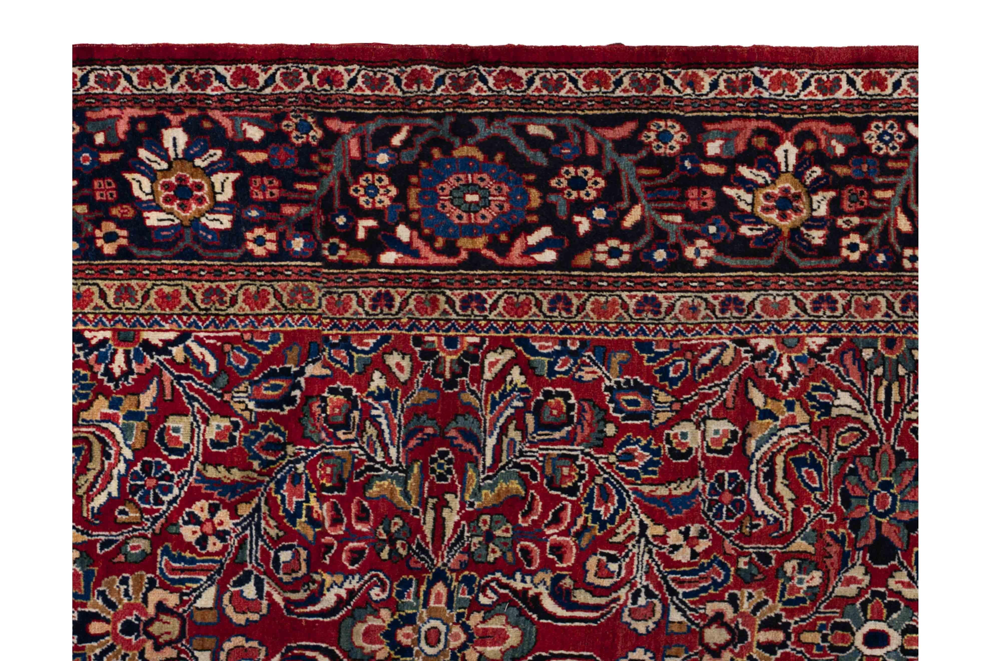 Zeitgenössischer Wollteppich im persischen Stil, 9 ft × 11 ft, rot und marineblau geblümt im Angebot 2