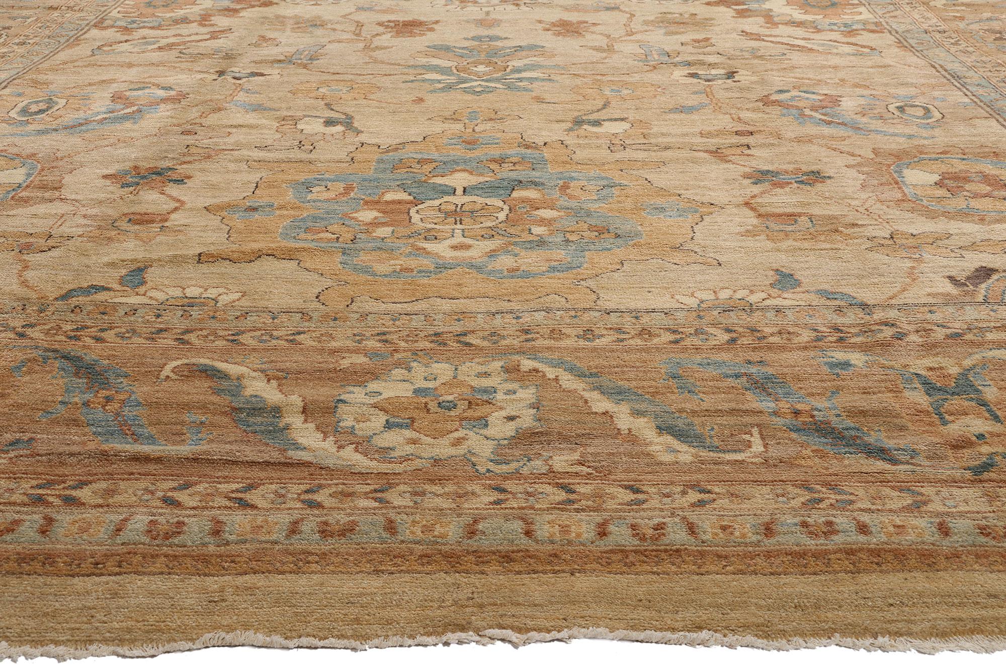 76553 Tappeto organico moderno persiano Sultanabad Rugs marrone chiaro, 13'00 x 18'00. Grazie ai principi del Biophilic Design e al caldo stile costiero, questo tappeto persiano contemporaneo Sultanabad Rugs, annodato a mano, incarna senza sforzo