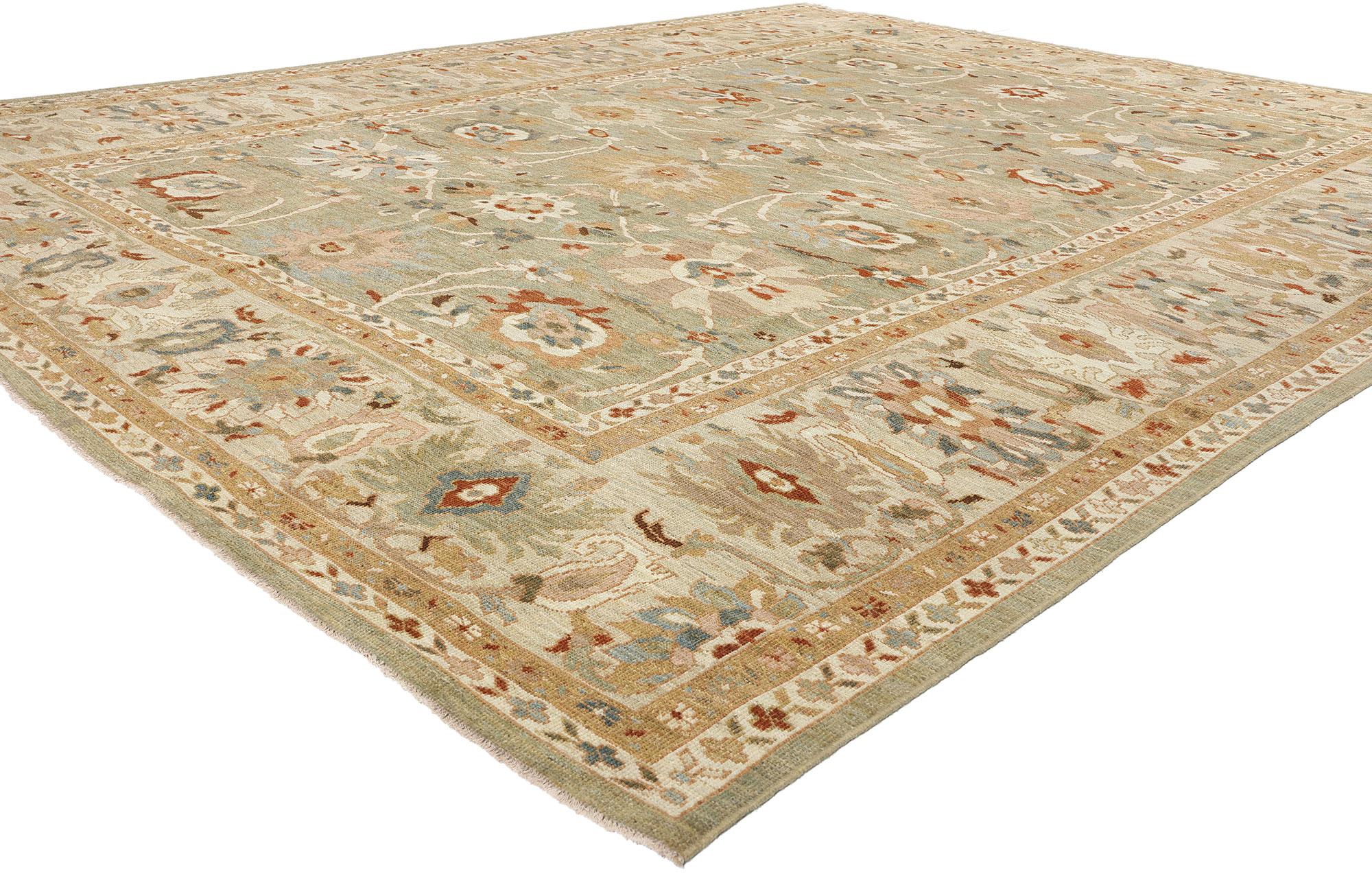 61280 Modern Persian Sultanabad Rug, 11'00 x 13'03. Hailing from Iran's Sultanabad region, Persian Sultanabad rugs are revered for their superb craftsmanship, enduring materials, and intricate designs. Handwoven with meticulous care, these rugs