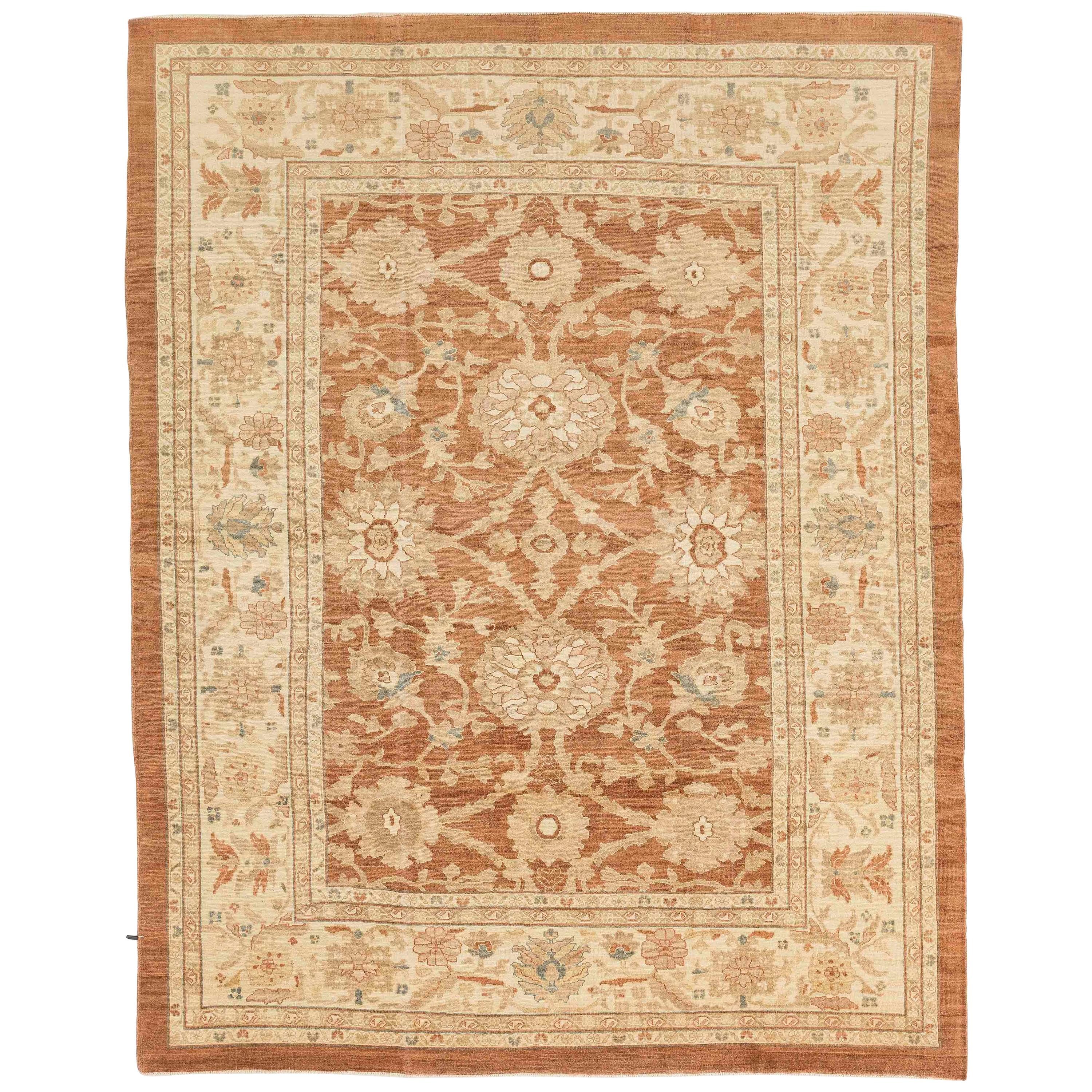 Contemporary Persian Sultanabad Rug with Floral Motif on Orange and Navy Field For Sale