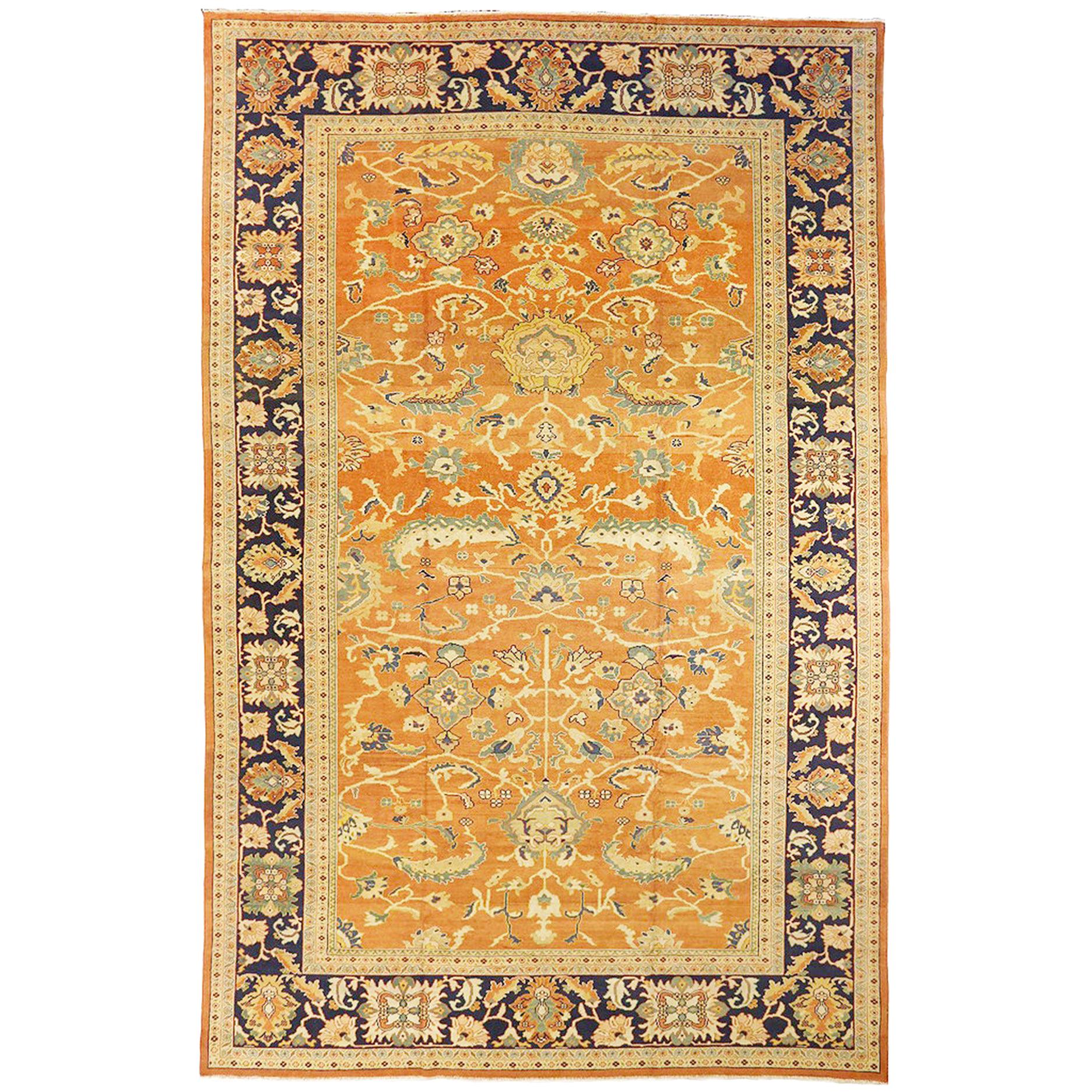 Contemporary Persian Sultanabad Rug with Floral Motif on Orange and Navy Field