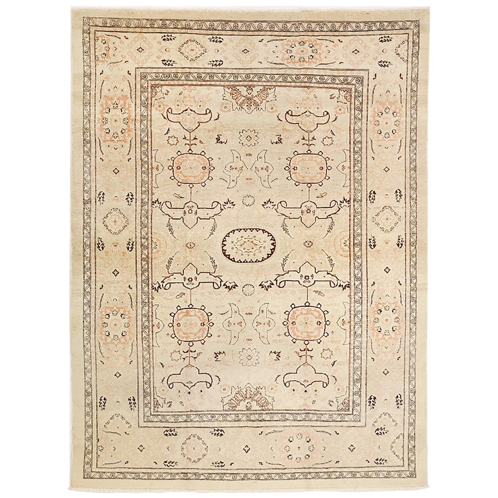 Contemporary Persian Tabriz Rug with Beige and Black Flower Details