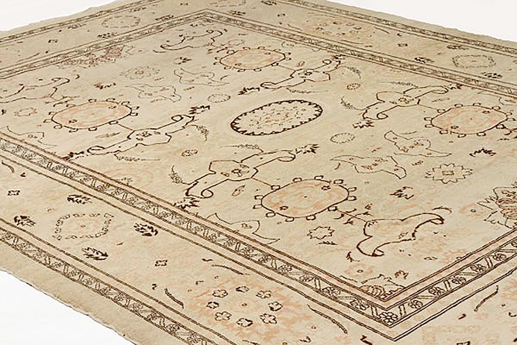Contemporary Persian Tabriz Rug with Beige and Black Flower Details In New Condition For Sale In Dallas, TX