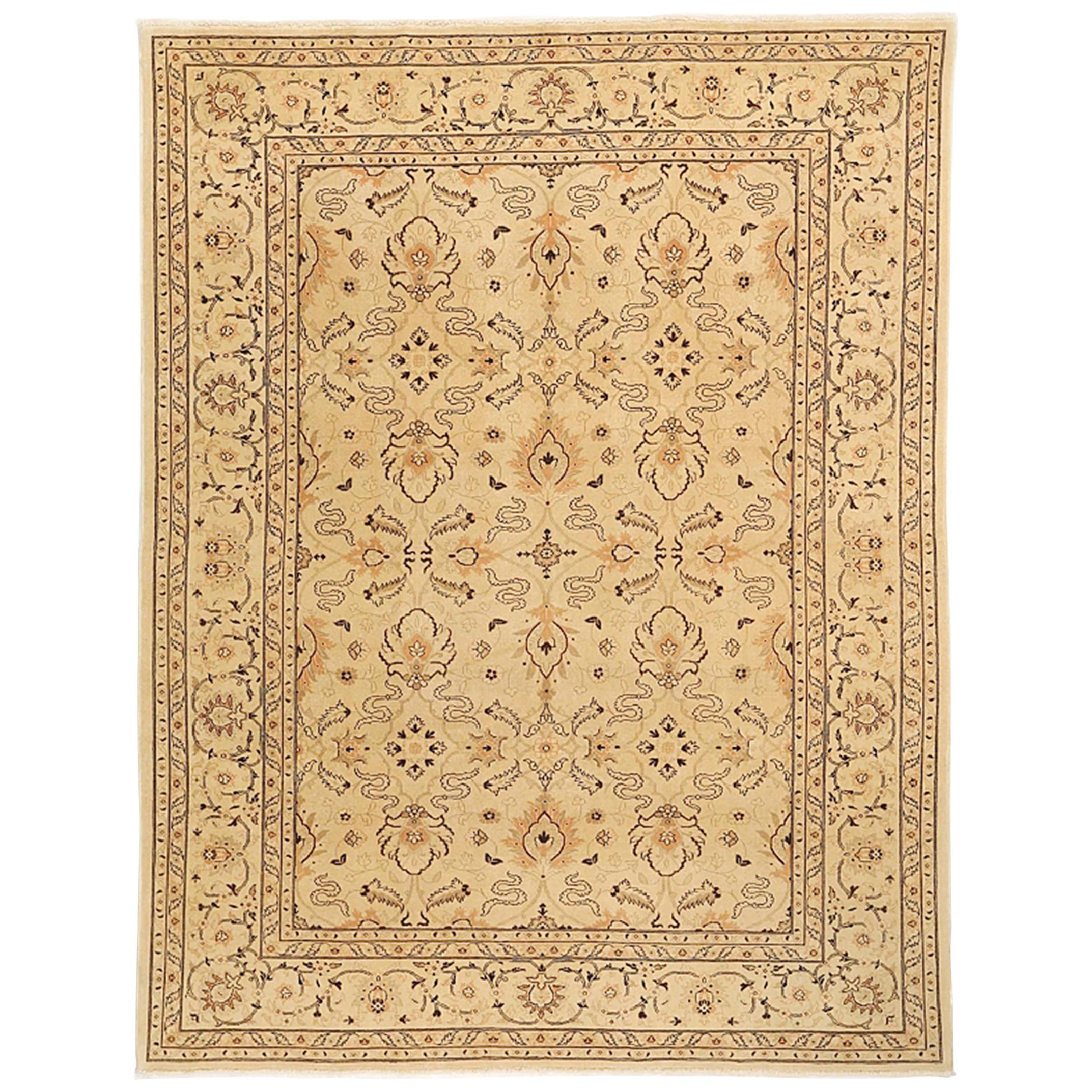 Contemporary Persian Tabriz Rug with Beige & Brown Flower Motifs on Ivory Field