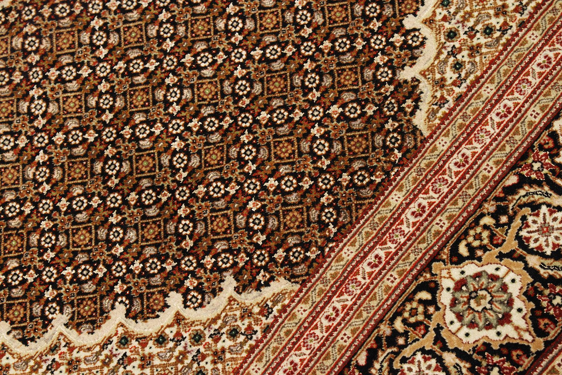 Contemporary Persian Tabriz Rug with White & Brown Flower Motifs on Black Field In New Condition For Sale In Dallas, TX