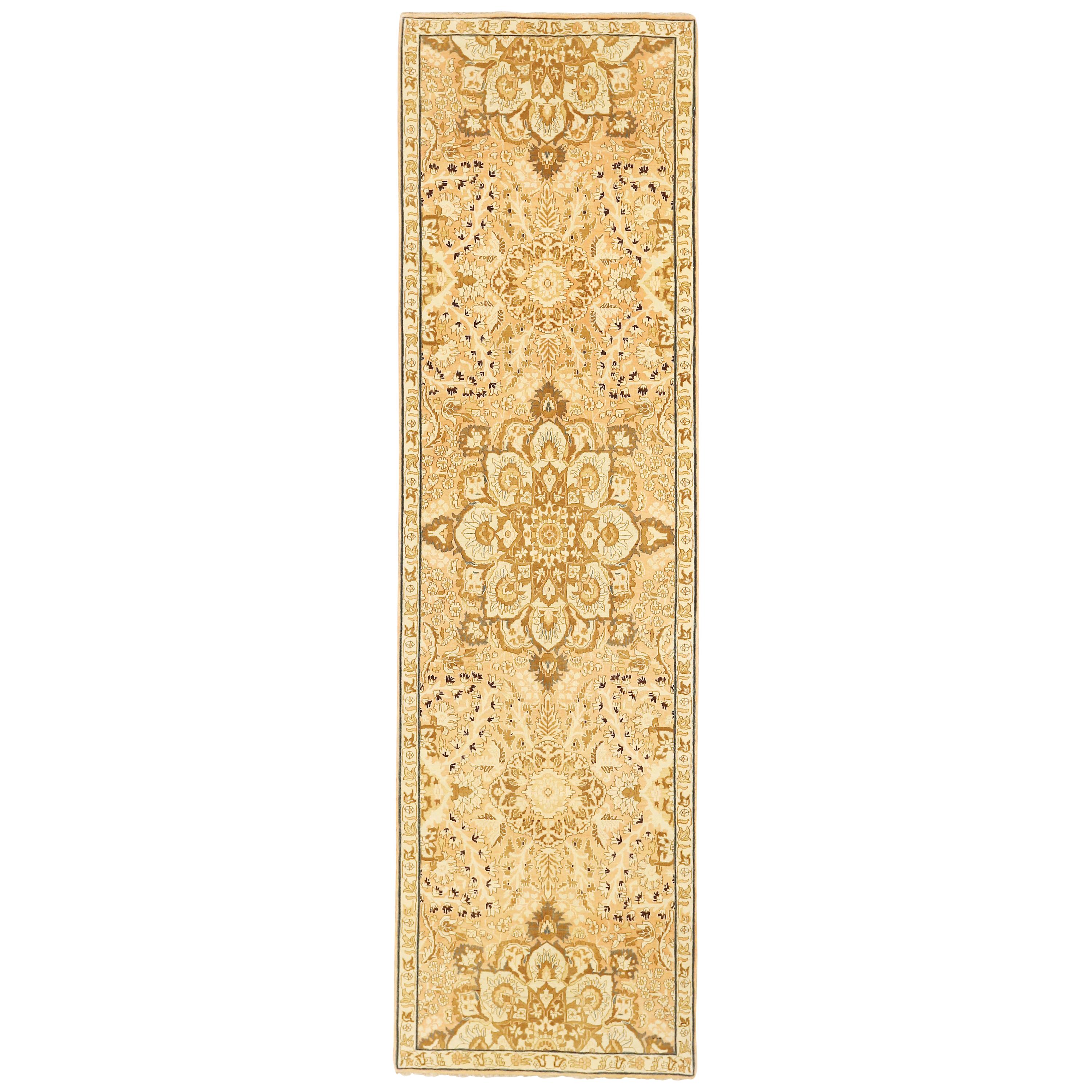 Contemporary Persian Tabriz Runner Rug with Brown and Ivory Floral Motifs