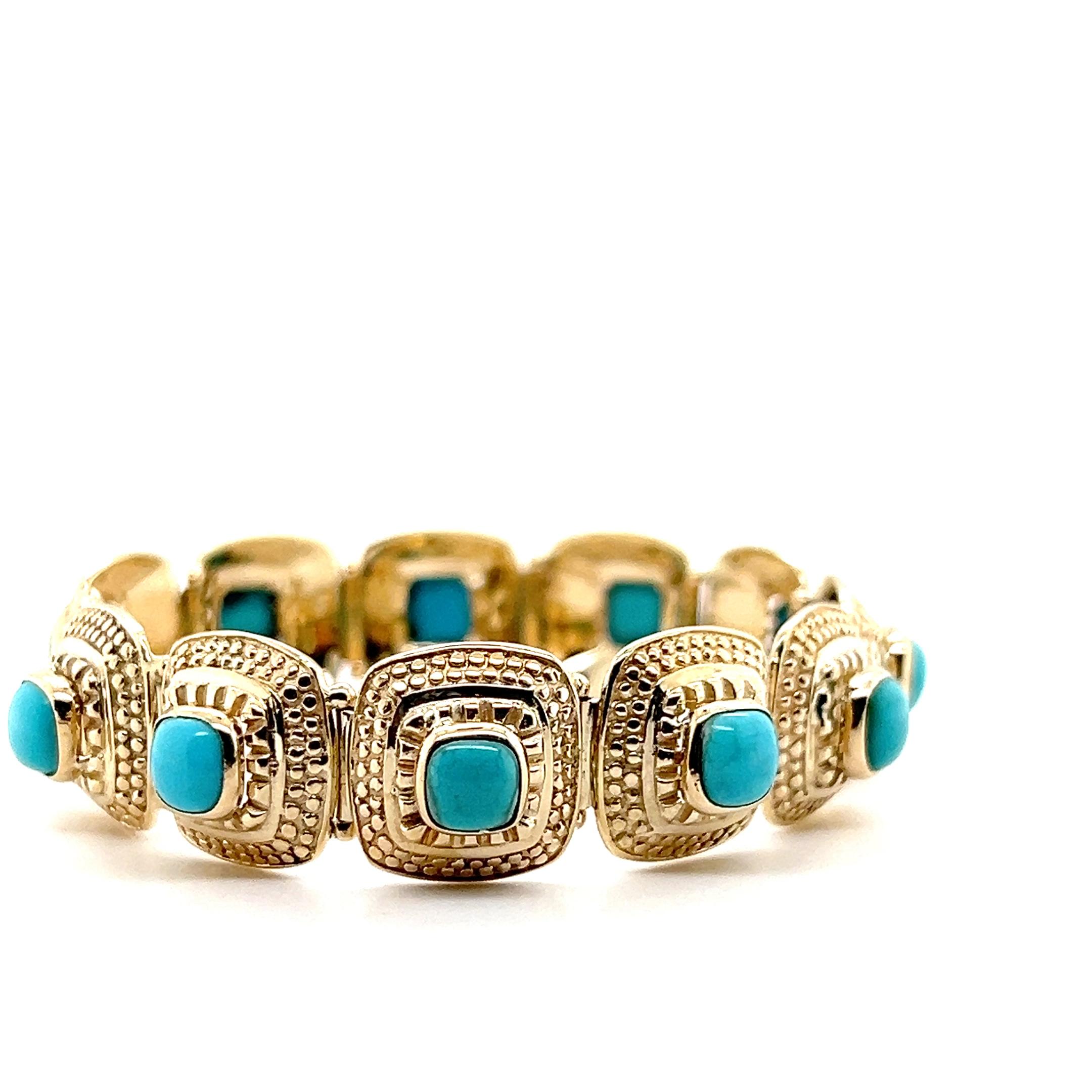 Bracelet contemporain à maillons en or jaune et turquoise de Perse 1980 Bon état - En vente à Towson, MD