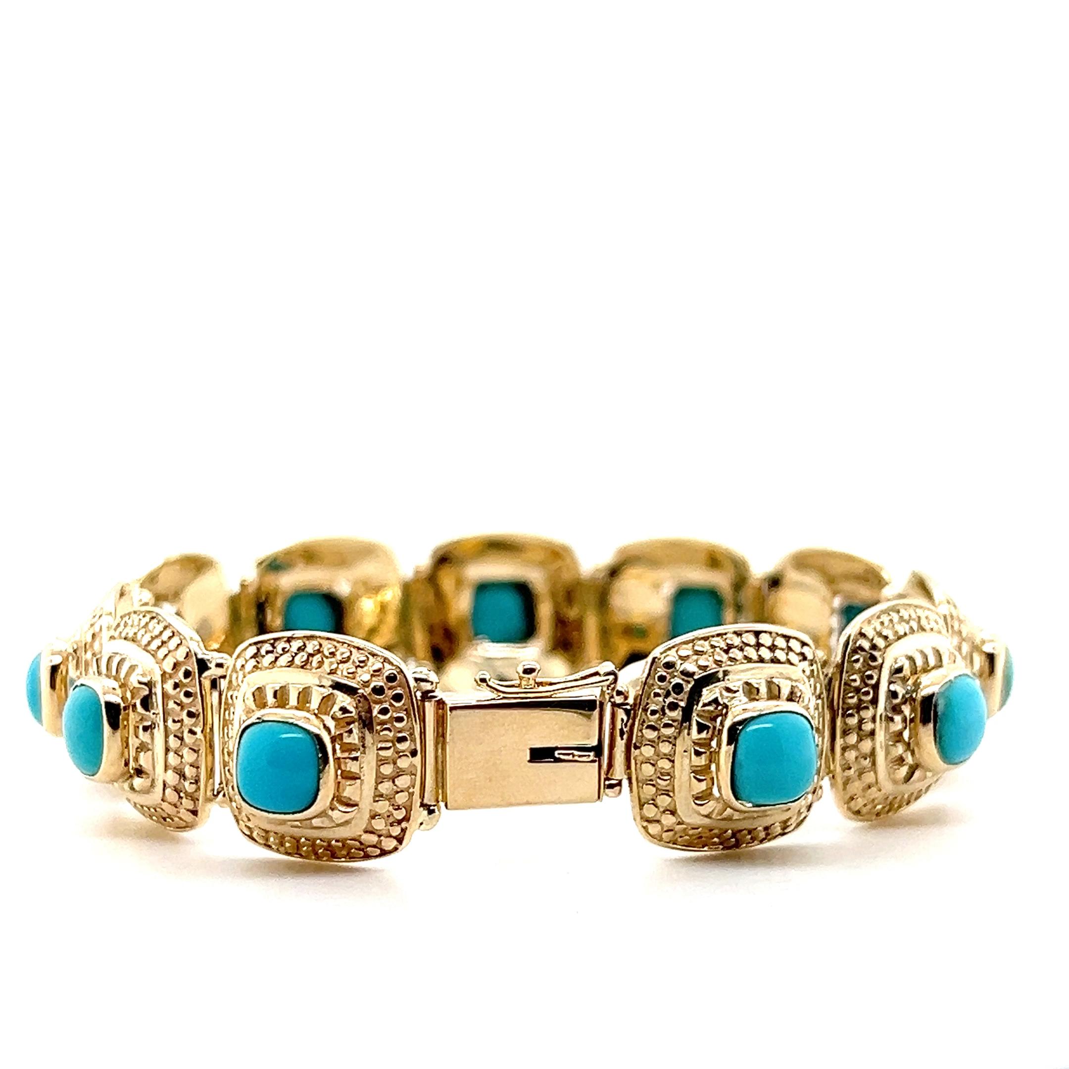 Bracelet contemporain à maillons en or jaune et turquoise de Perse 1980 Unisexe en vente