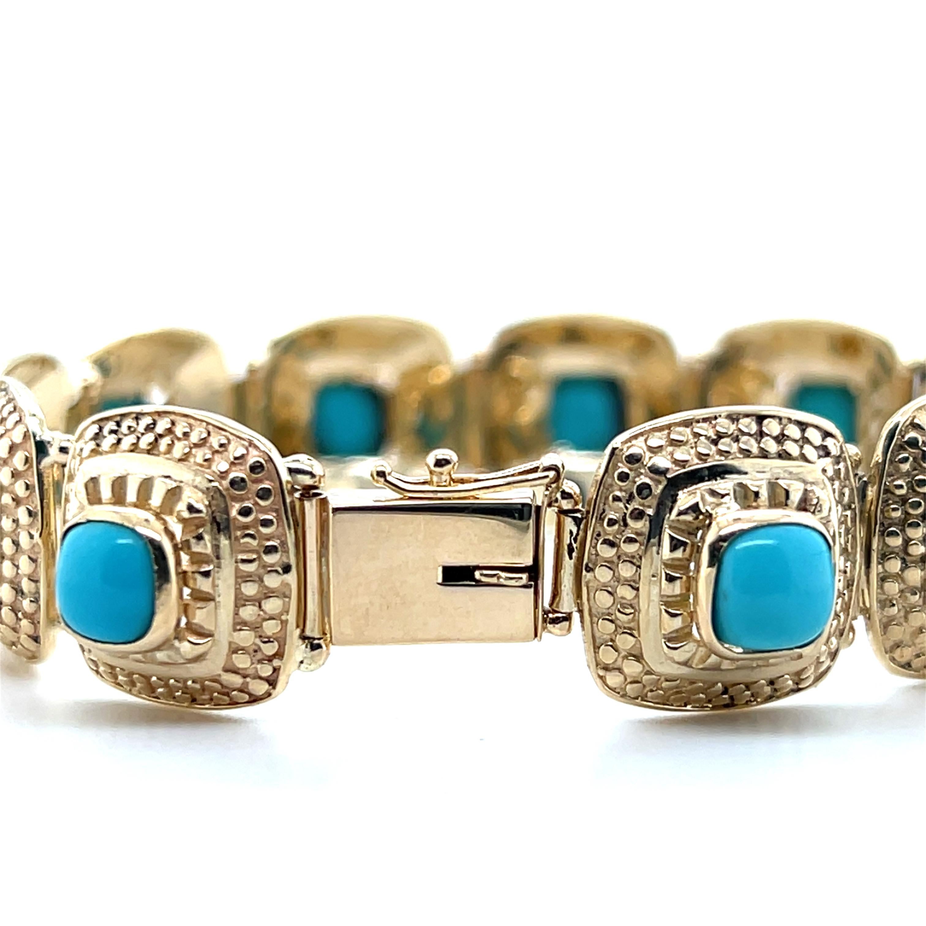 Bracelet contemporain à maillons en or jaune et turquoise de Perse 1980 en vente 1