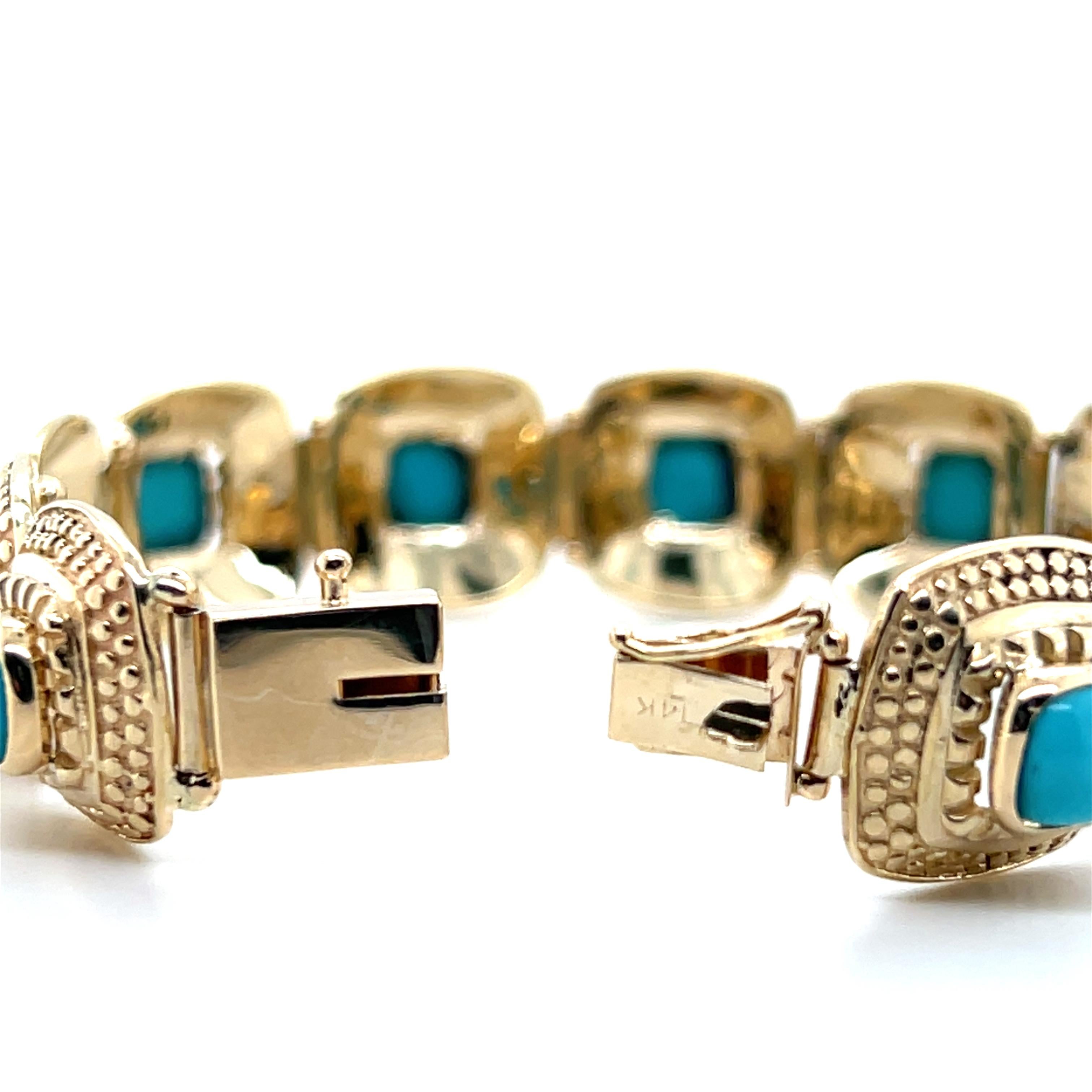 Bracelet contemporain à maillons en or jaune et turquoise de Perse 1980 en vente 2