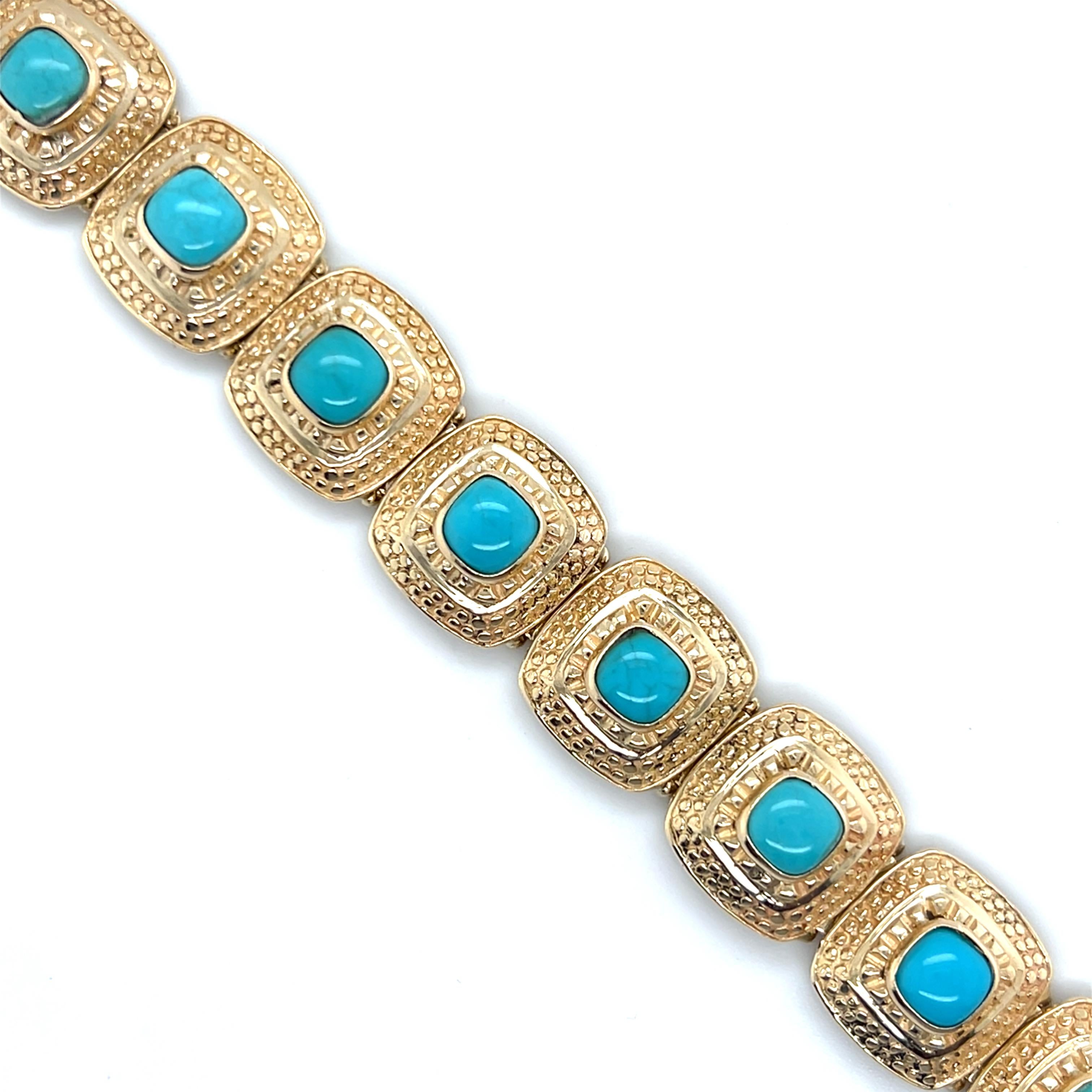 Bracelet contemporain à maillons en or jaune et turquoise de Perse 1980 en vente 3