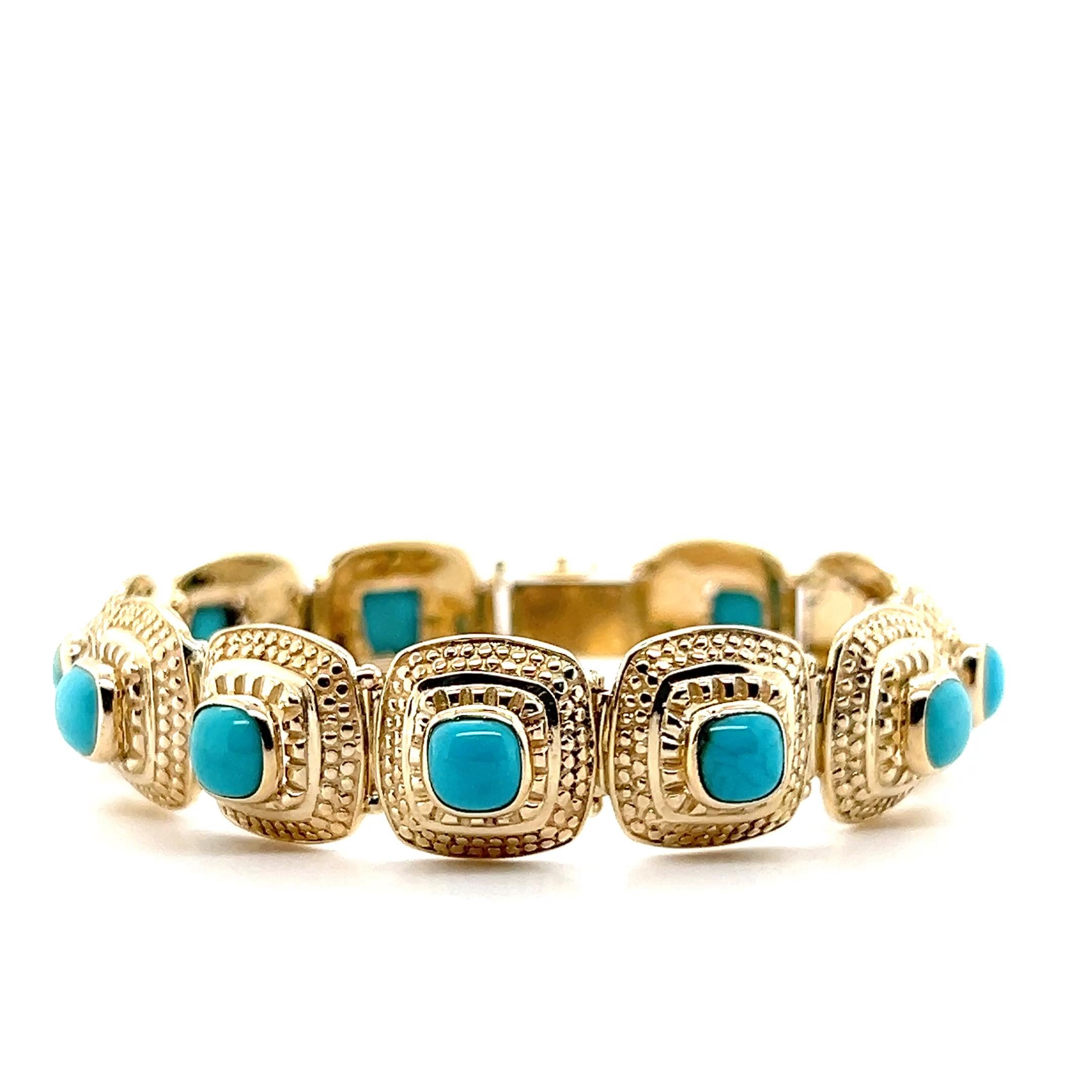 Contemporary Persian Turquoise and Yellow Gold Link Bracelet 1980s