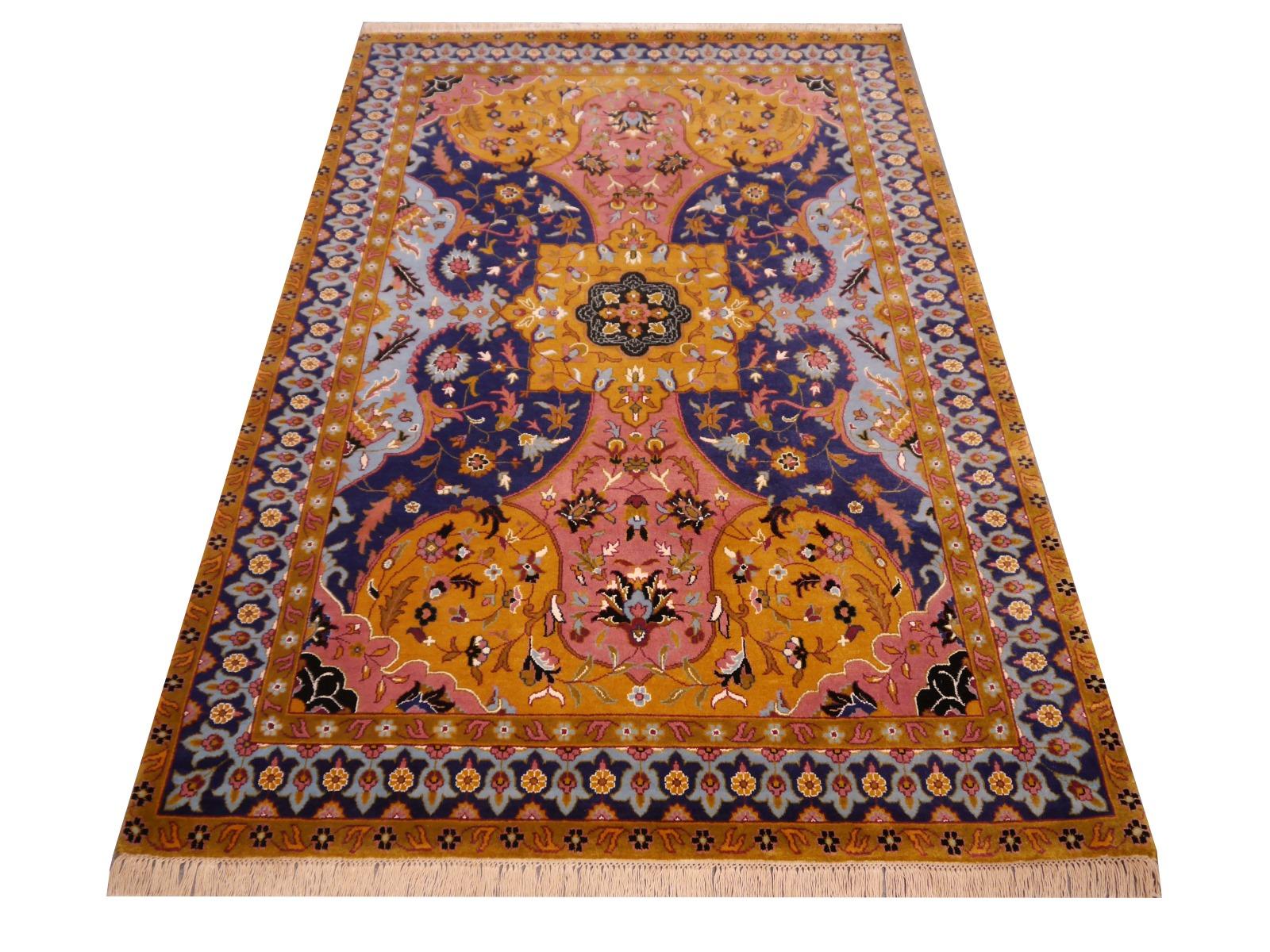 Wool PETAG TABRIZ Design Indian Hand-Knotted Rug For Sale