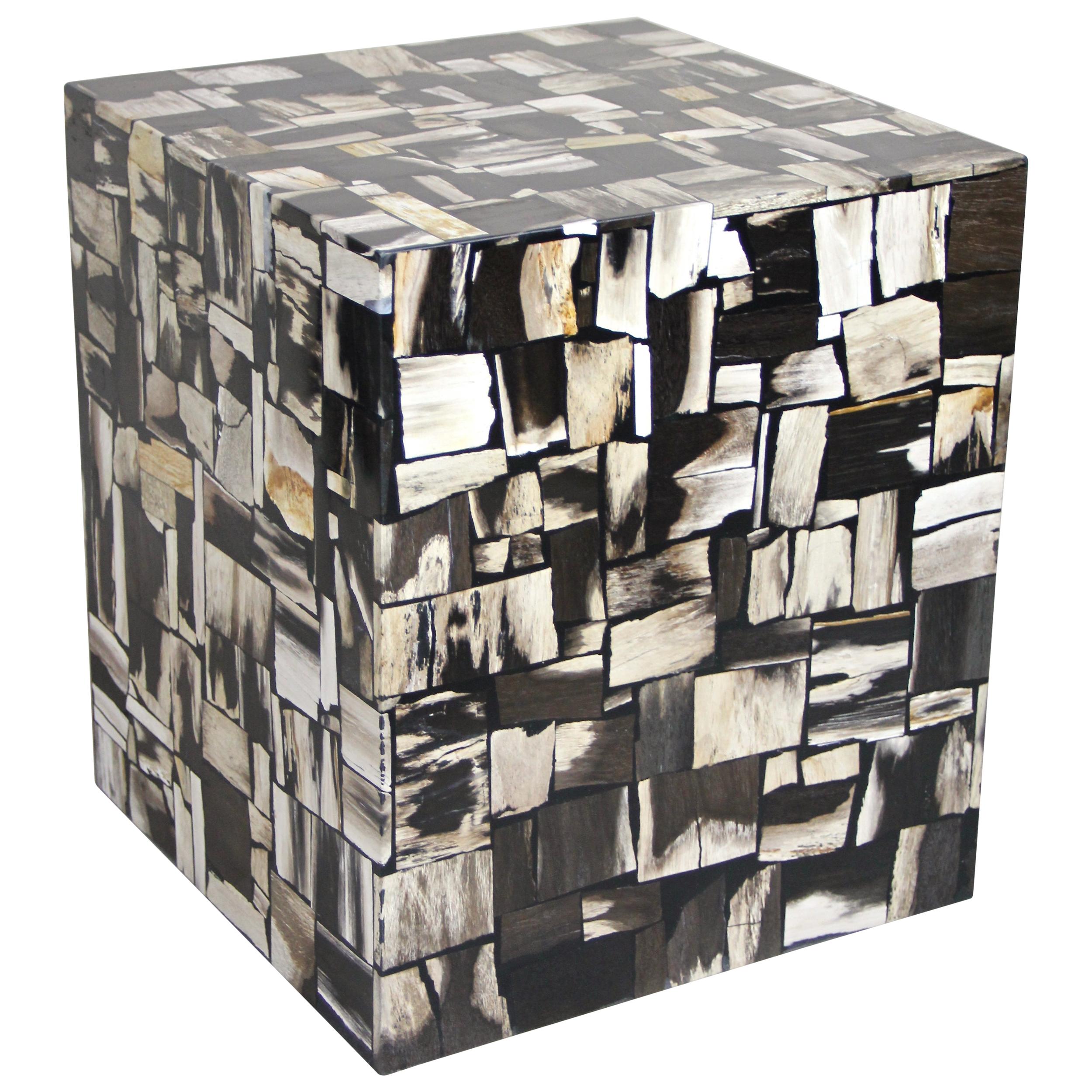 Contemporary Petrified Wood Side Table or Cube Stool