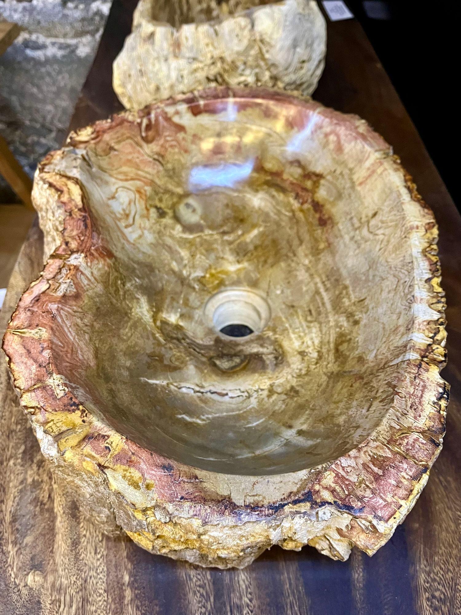 Contemporary Petrified Wood Sink in Beige/ Brown/ Yellow and Pink Tones, 2024 For Sale 6