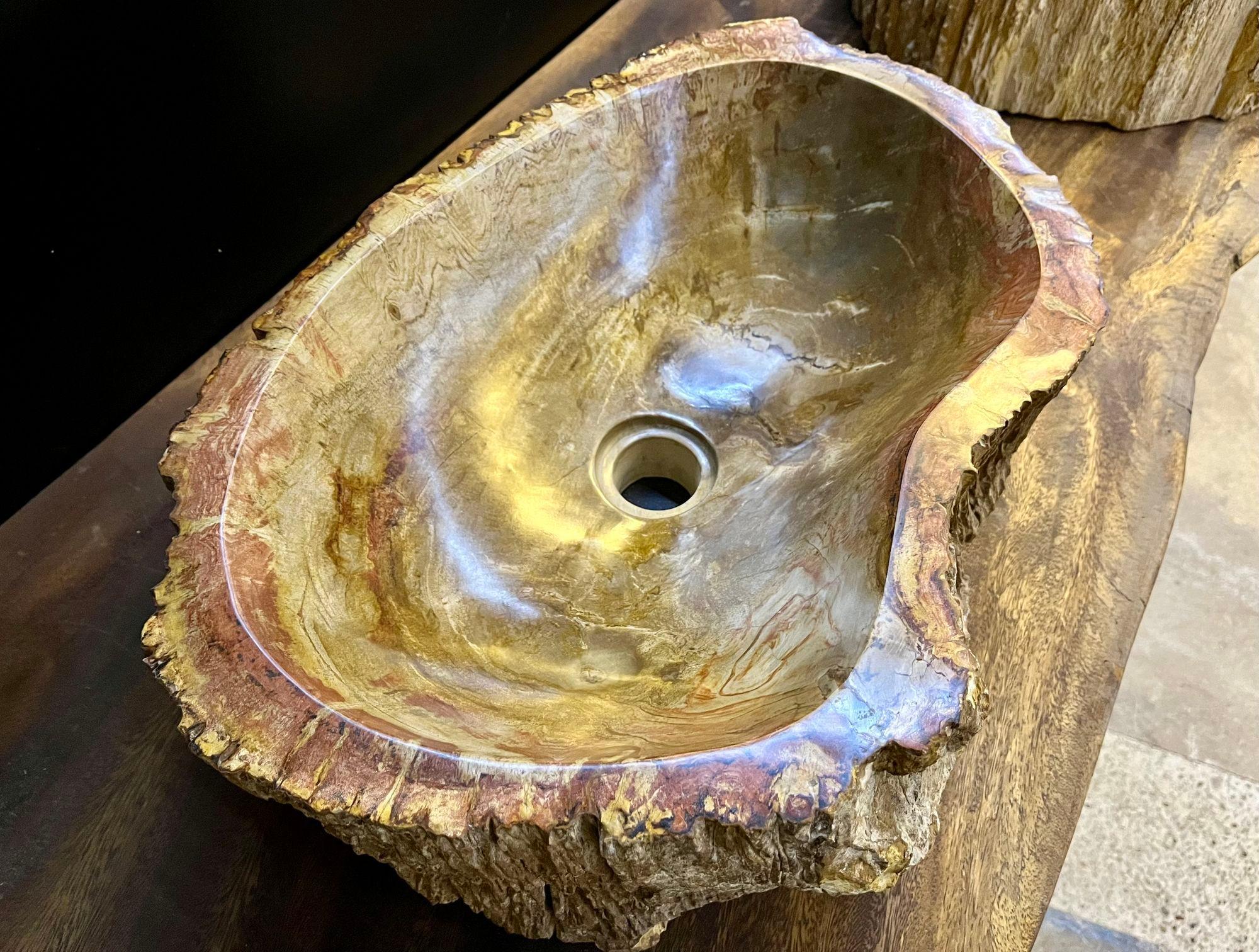 Contemporary Petrified Wood Sink in Beige/ Brown/ Yellow and Pink Tones, 2024 For Sale 7