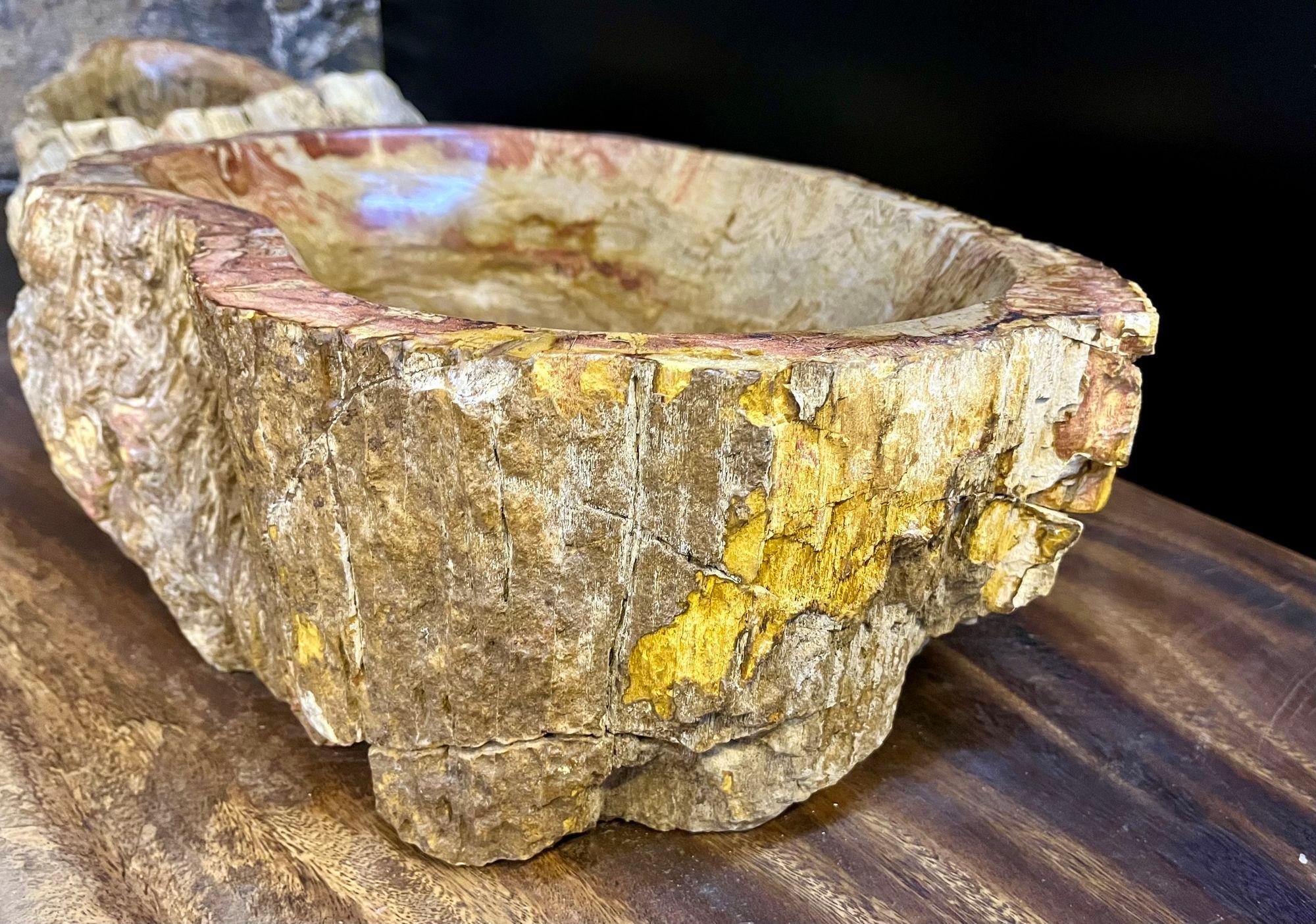 Indonesian Contemporary Petrified Wood Sink in Beige/ Brown/ Yellow and Pink Tones, 2024 For Sale