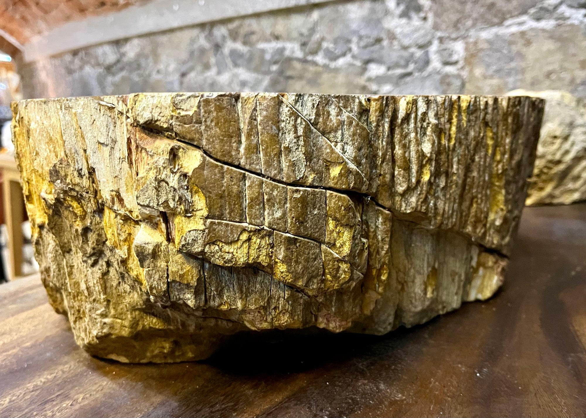 Contemporary Petrified Wood Sink in Beige/ Brown/ Yellow and Pink Tones, 2024 In Excellent Condition For Sale In Lichtenberg, AT
