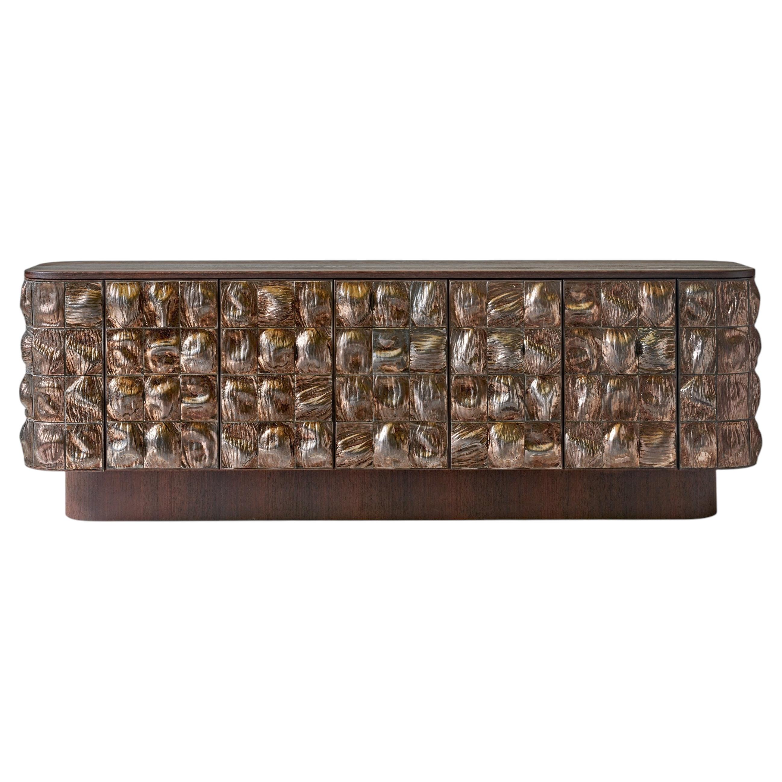 Contemporary Petrol Ceramic Tile Credenza Cabinet by REM Atelier, Netherlands For Sale