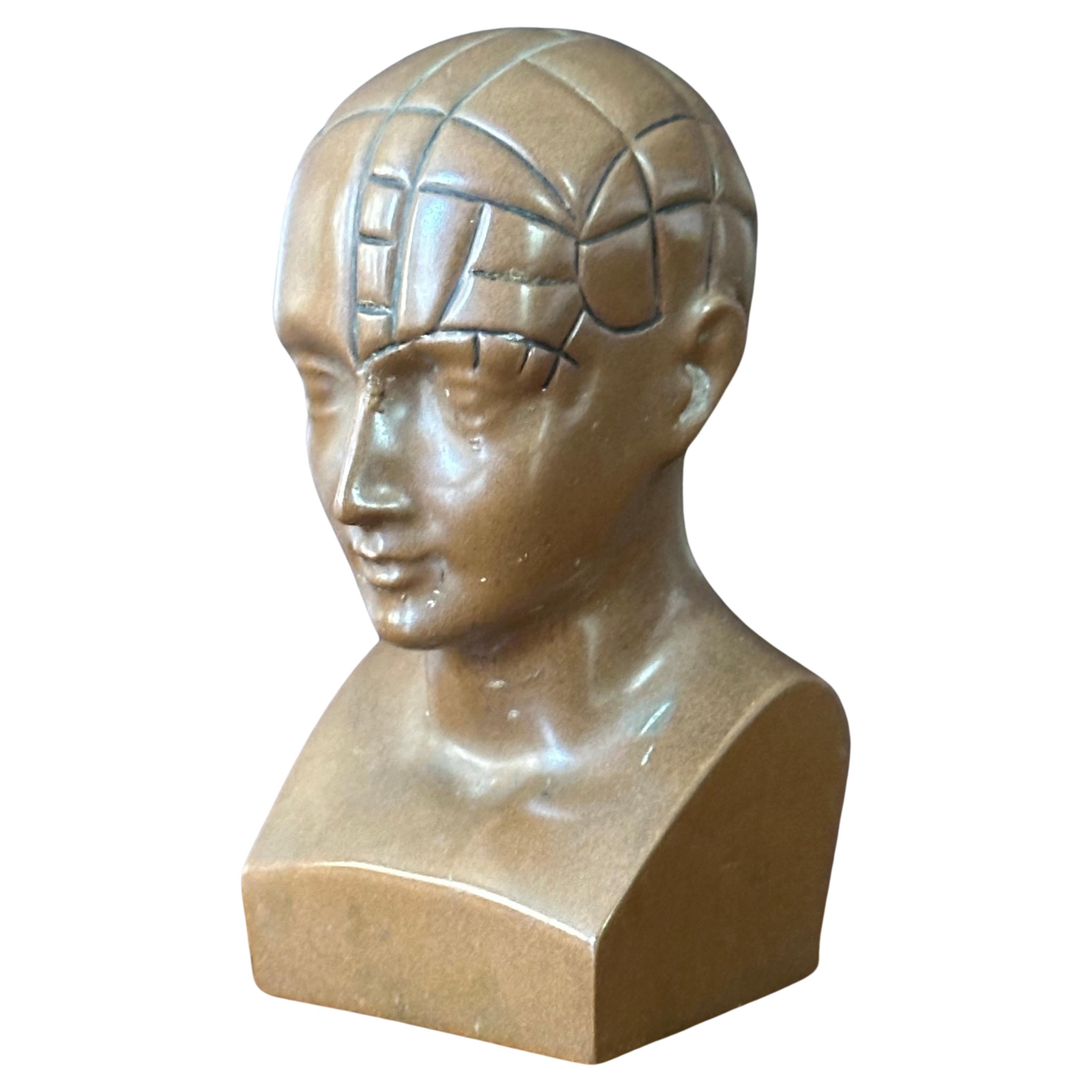Creepy Cast Resin Phrenology Head – Victorian Steampunk Figurine, 8.5" Tall, Off-White