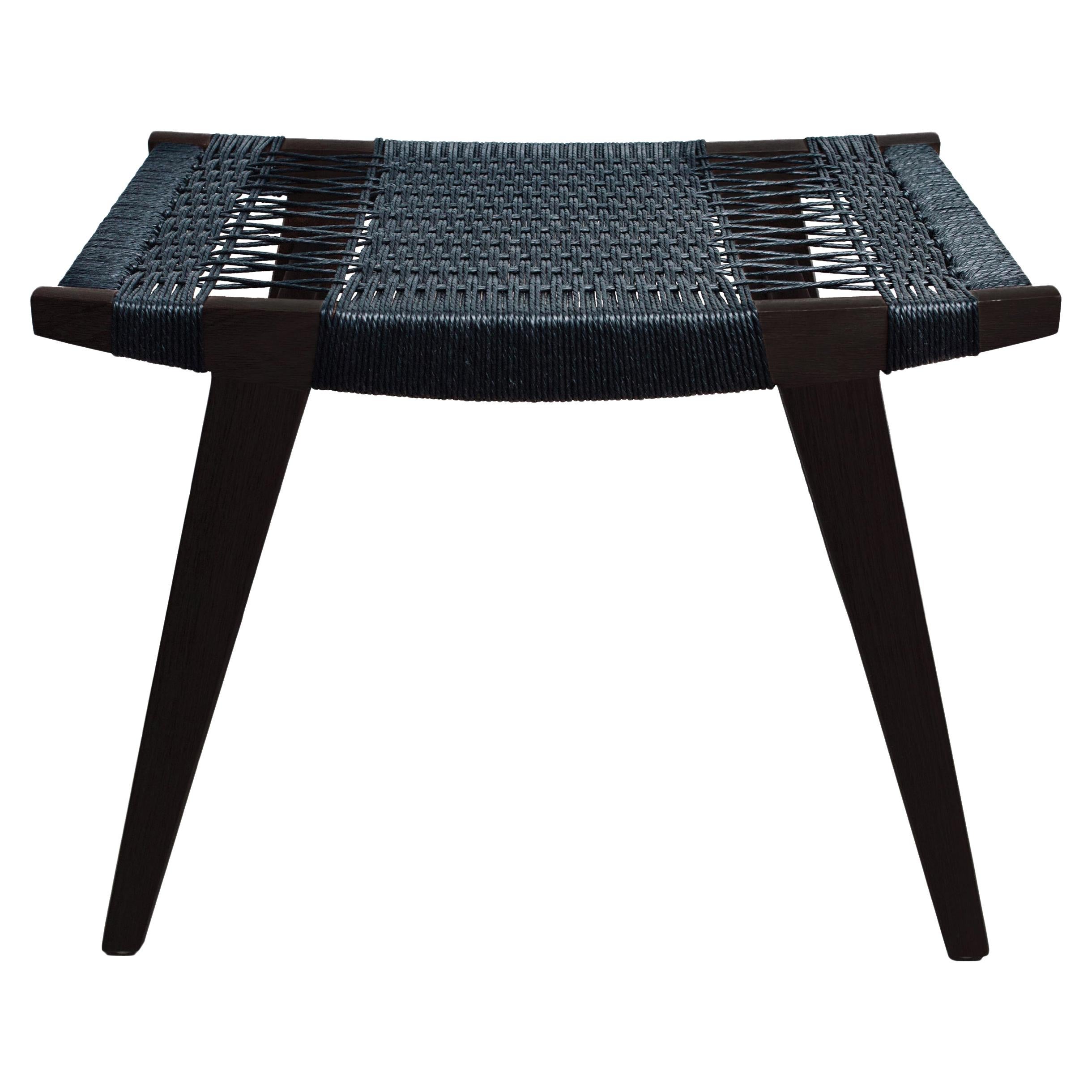 Contemporary Pi Stool, Ebonised Oak Frame, Black Danish Cord Seat