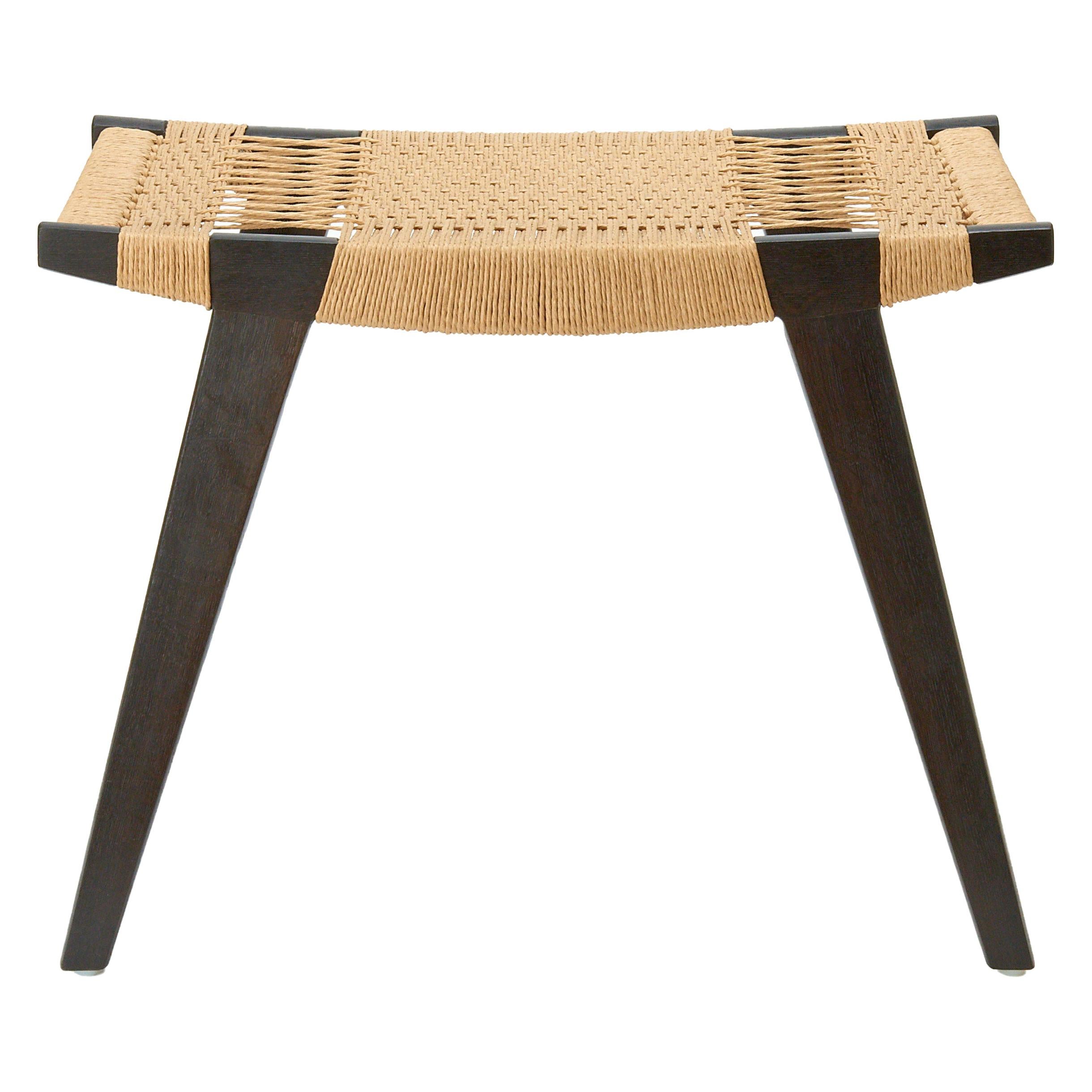 Contemporary pi Stool, Fumed Oak Frame, Natural Danish Cord Seat