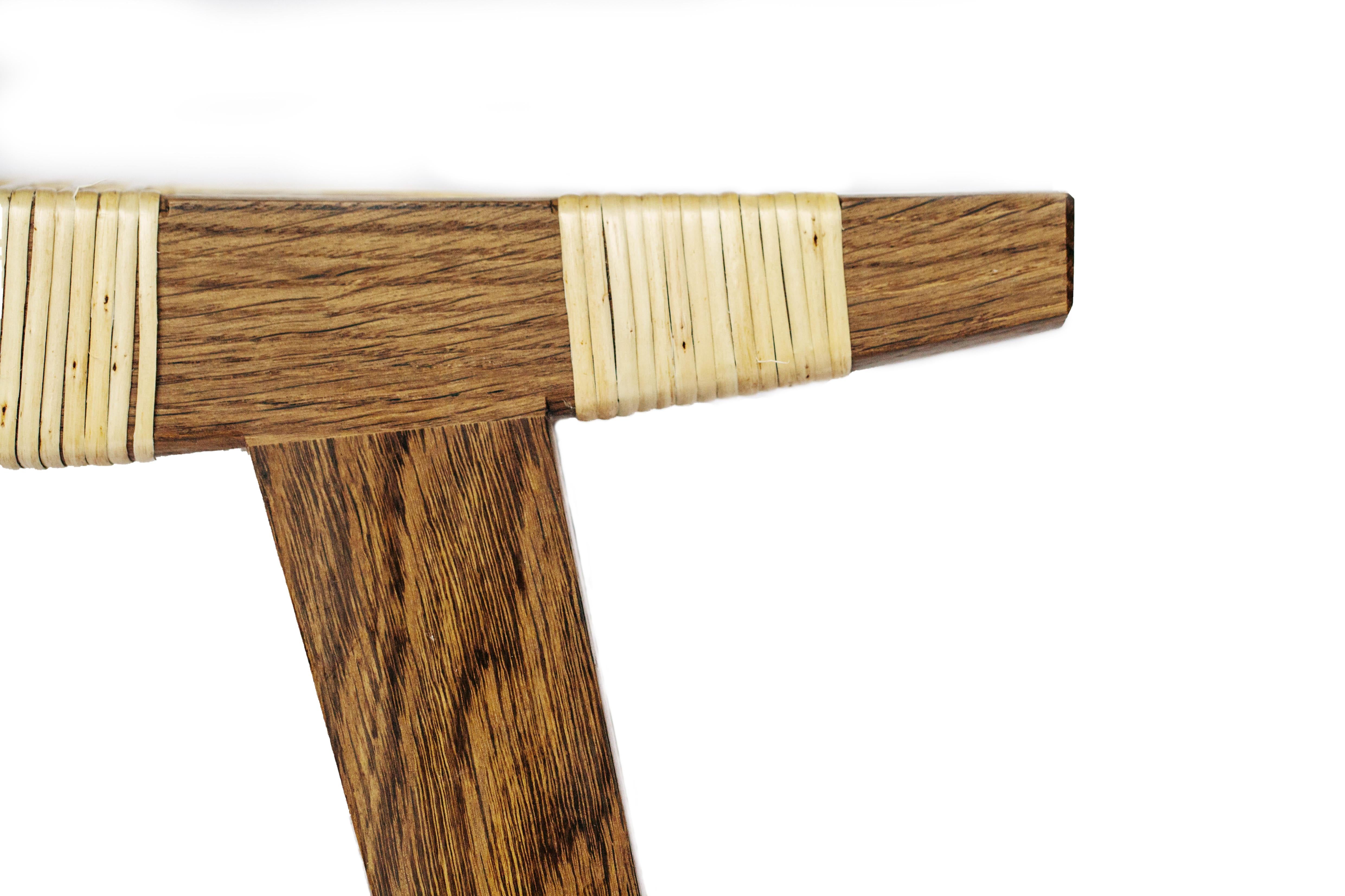 Scandinavian Modern Contemporary pi Stool Fumed Oak Frame, Oil Finished, Split Willow Skein Seat For Sale