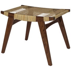 Tabouret de pi contemporain Structure en chêne aluminé, finition à l'huile, assise en épinettes de saule fendues