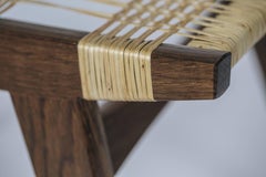 Contemporary pi Stool Fumed Oak Frame, Oil Finished, Split Willow Skein Seat