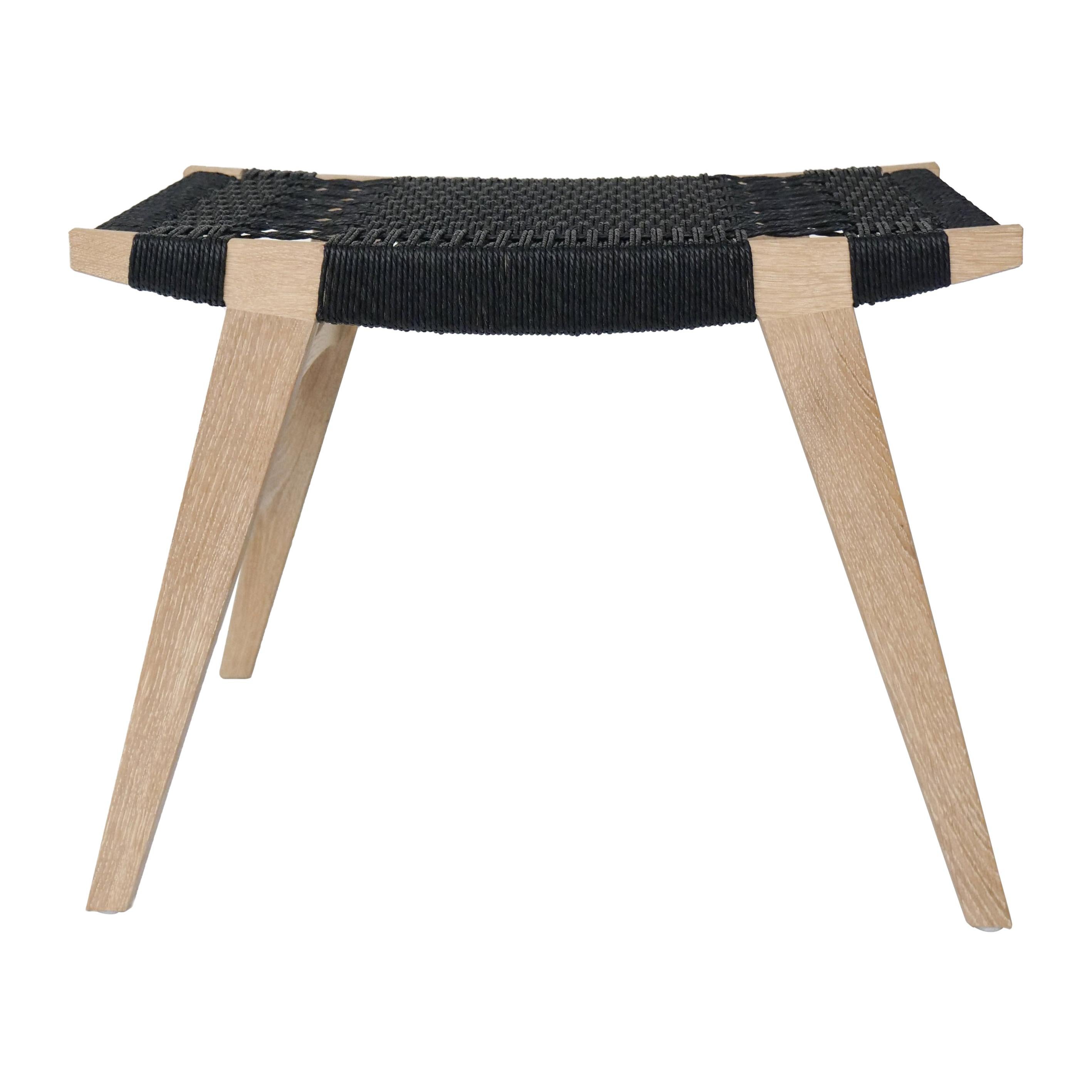 Contemporary pi Stool, Limed Oak Frame, Black Danish Cord Seat For Sale