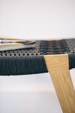 Contemporary pi Stool, Natural Oak Frame, Black Danish Cord Seat