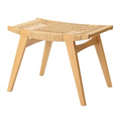 Taburete pi contemporáneo, estructura de roble natural, asiento de cuerda danesa natural