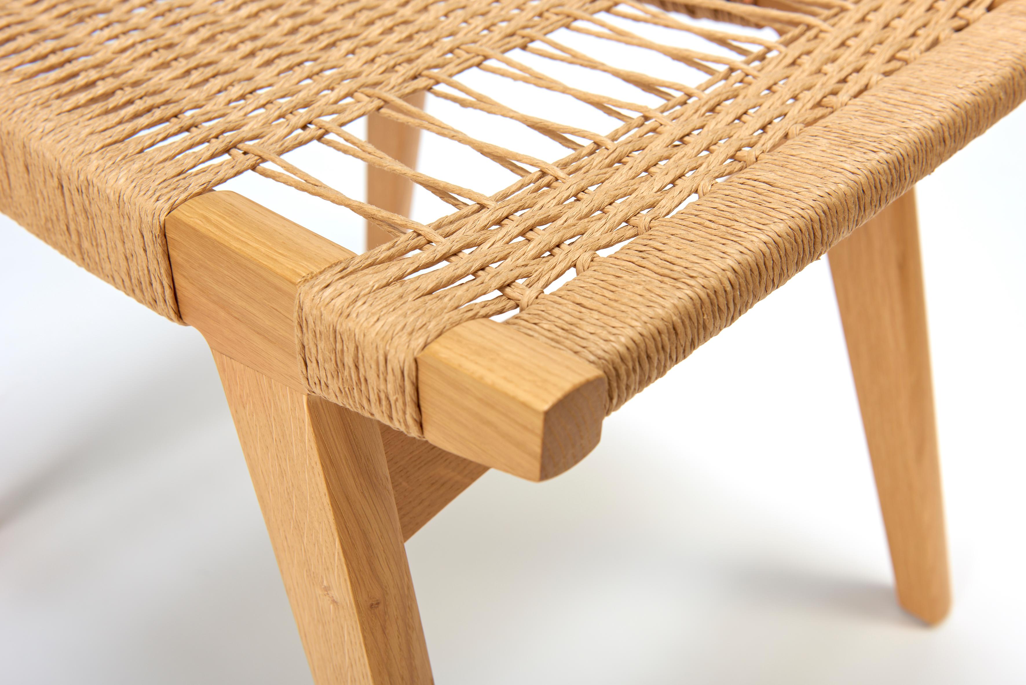 Menuiserie Tabouret pi Contemporary, structure en Oak Nature, assise en corde danoise naturelle en vente