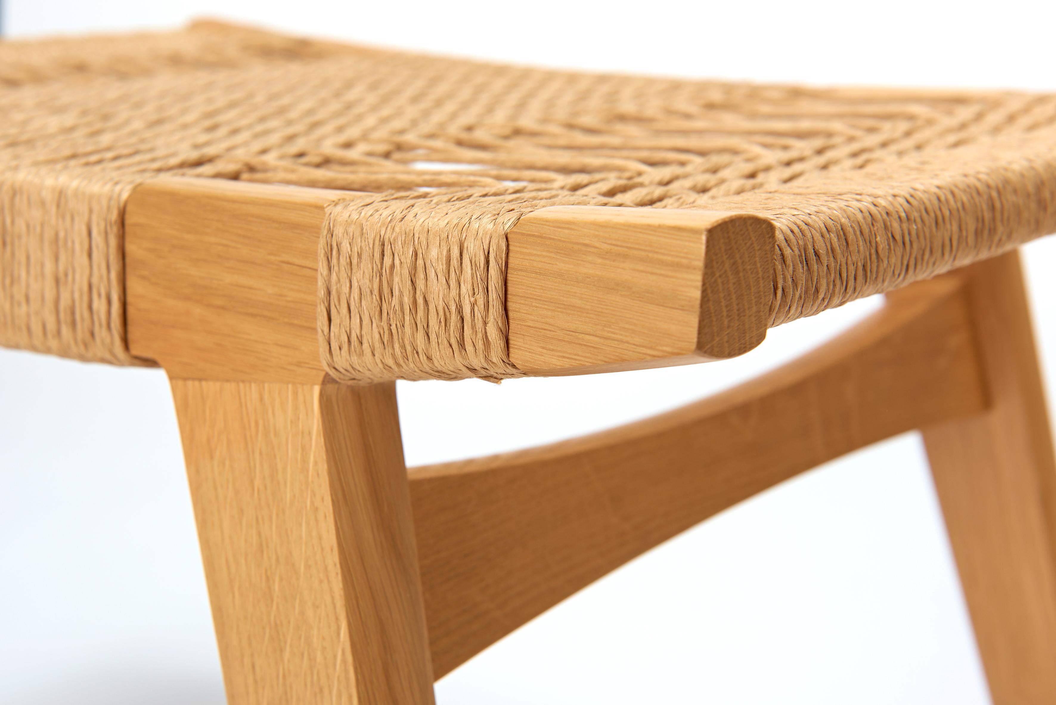Scandinavian Modern Contemporary pi Stool, Natural Oak Frame, Natural Danish Cord Seat For Sale