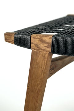 Contemporary pi Stool, Fumed Oak Frame, Black Danish Cord Seat