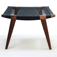Contemporary Pi Stool, Bog Oak Frame, Matt Oil-Finish, Black Danish Cord Seat