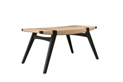 Sgabello contemporaneo pi2, struttura in Oak Oak ebanizzato, seduta in corda danese naturale