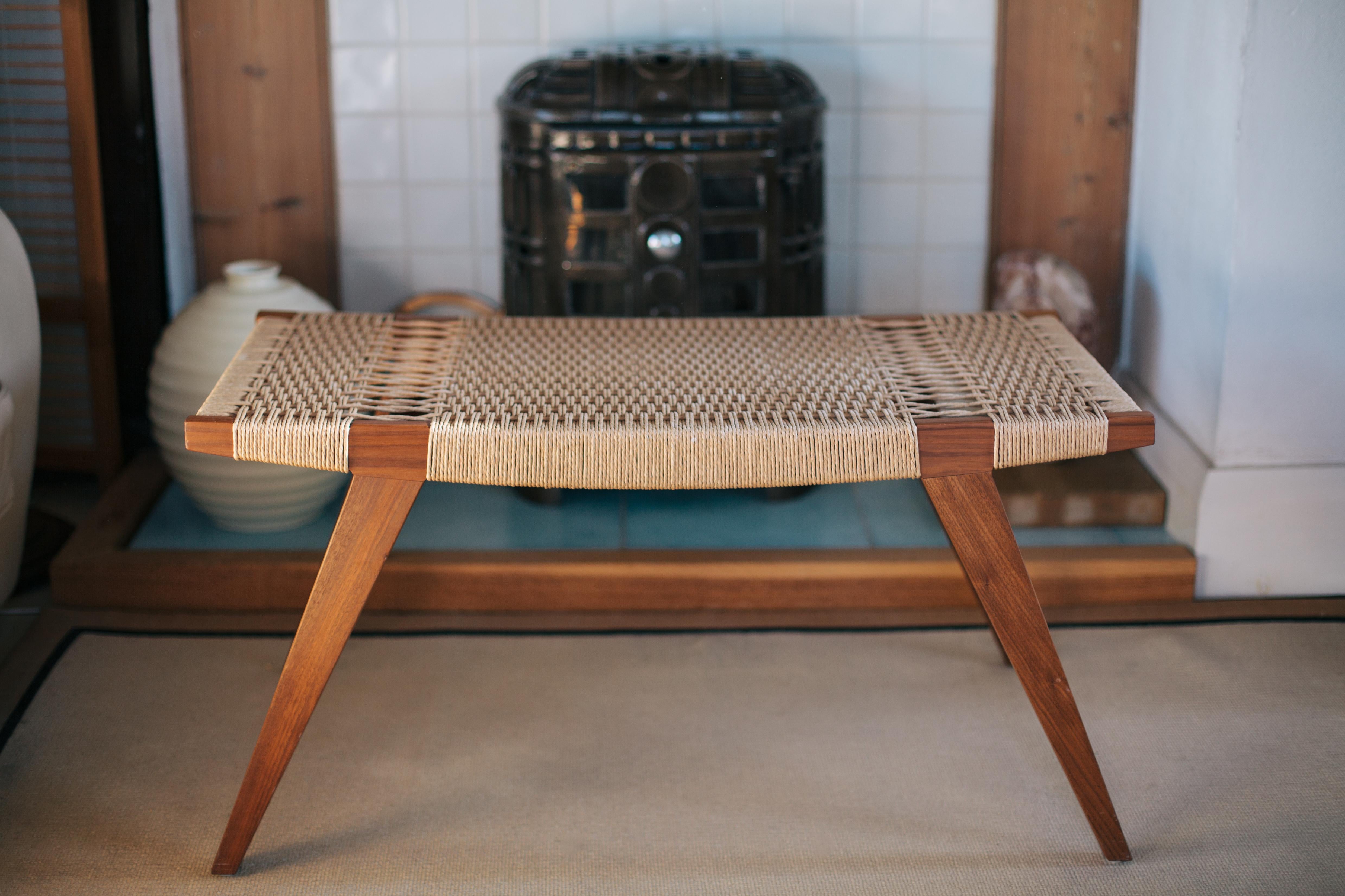 British Contemporary pi2 Stool, Ebonised Oak Frame, Natural Danish Cord Seat For Sale
