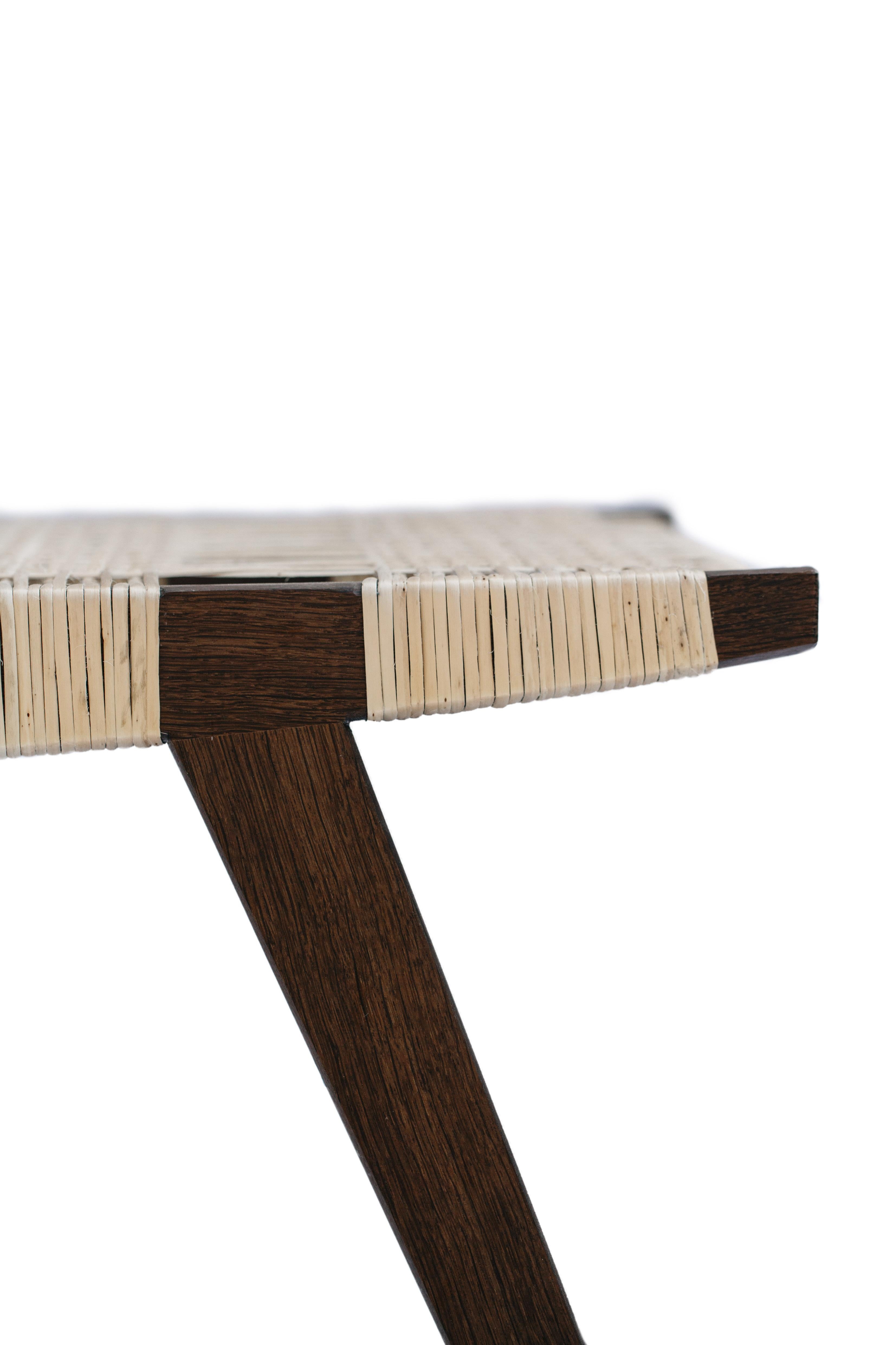 British Contemporary pi2 Stool, Fumed Oak Frame, Split Willow Skein Seat For Sale
