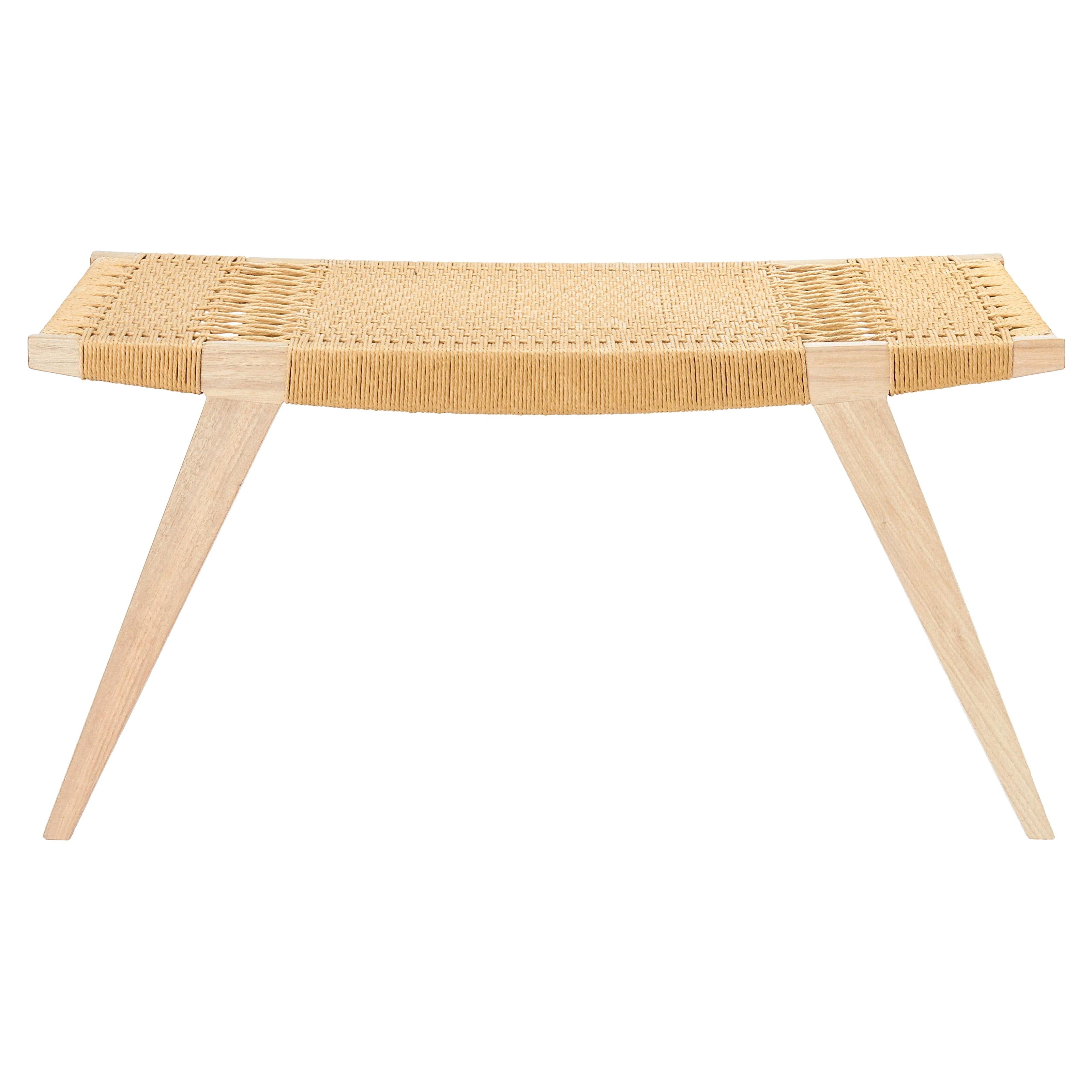 Tabouret contemporain pi2, cadre en chêne chauffé, assise en cordon danois naturel