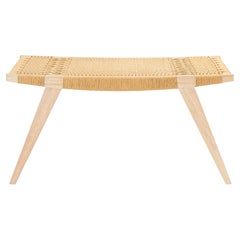 Tabouret contemporain pi2, cadre en chêne chauffé, assise en cordon danois naturel