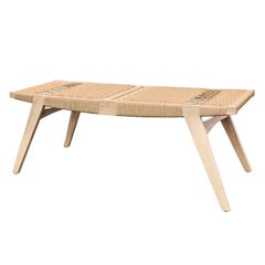 Tabouret contemporain pi3, cadre en chêne chauffé, assise en cordon danois naturel