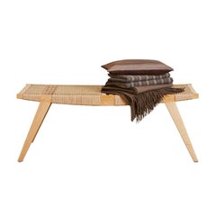 Taburete contemporáneo pi3, estructura de roble natural, asiento de cuerda danesa natural