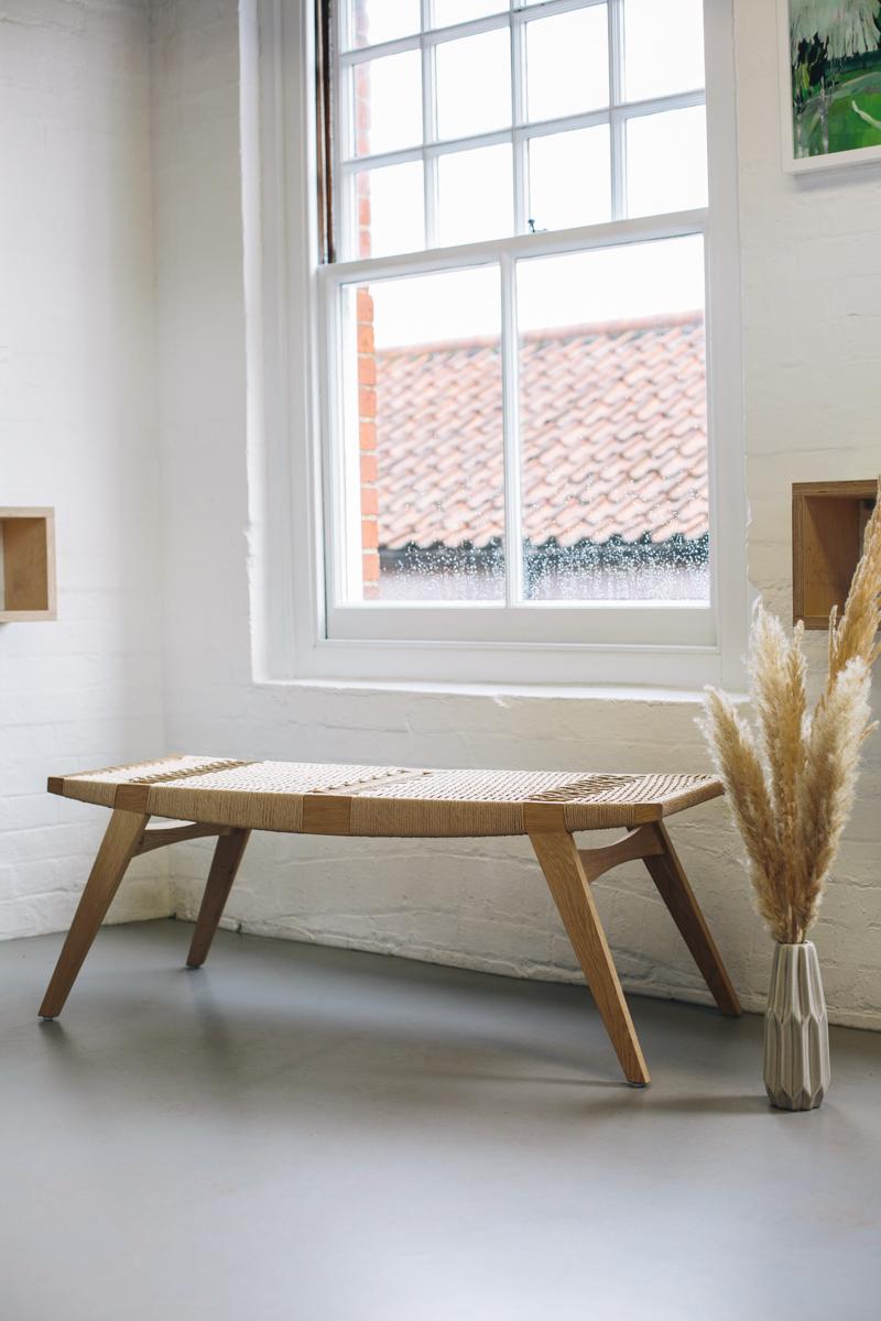 Scandinavian Modern Contemporary pi3 Stool, Natural Oak Frame, Natural Danish Cord Seat For Sale